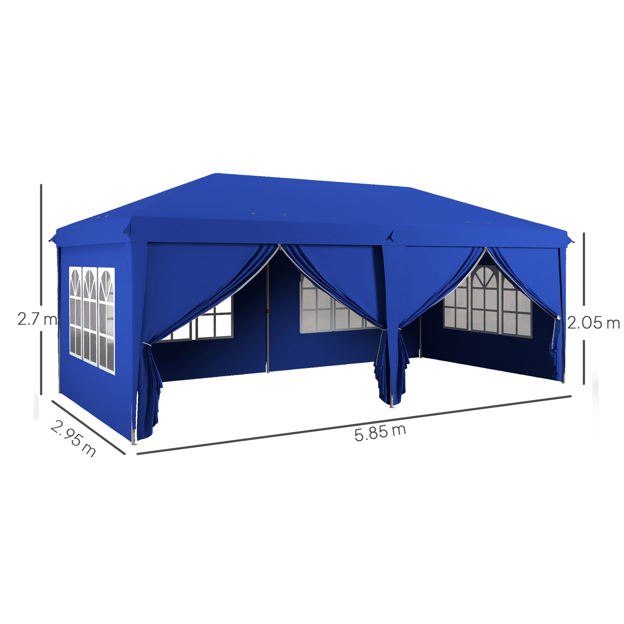 Outsunny 3 x 6m Pop-Up Gazebo, with Curtain Walls and Windows - Blue