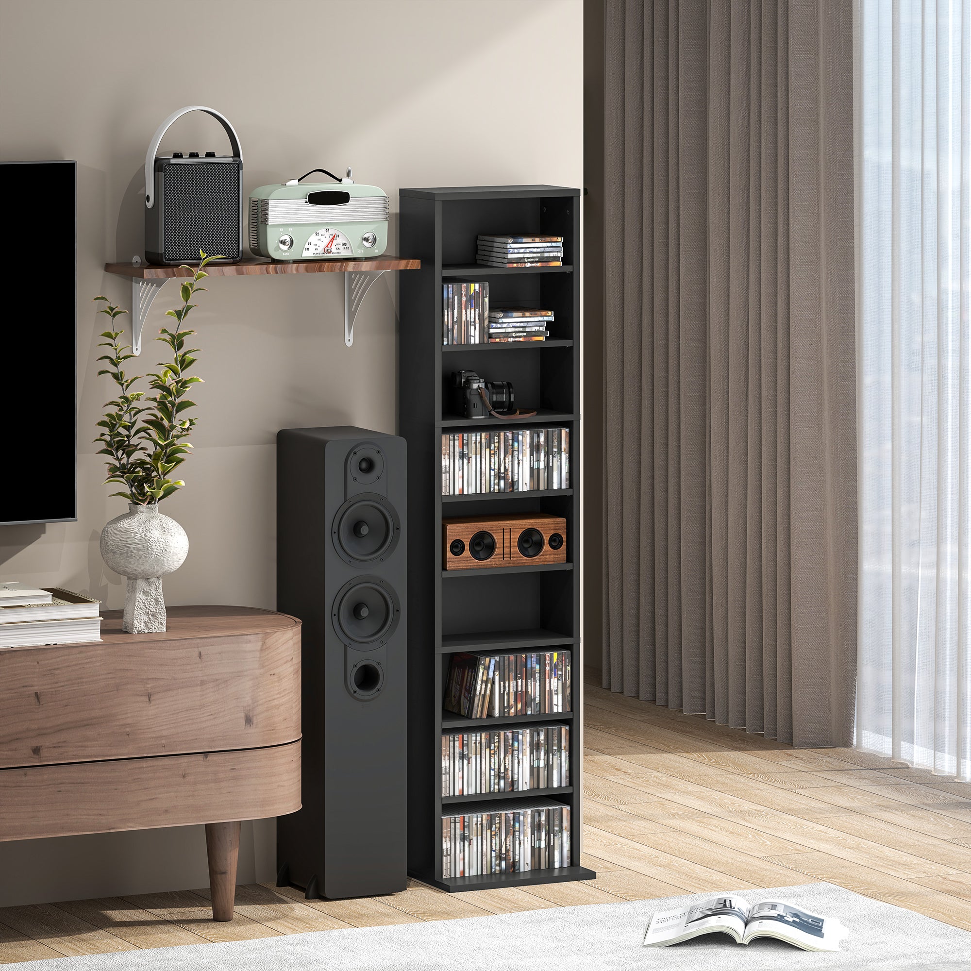 HOMCOM 260 Narrow CD Storage Unit - Black - North Peak Garden Furniture