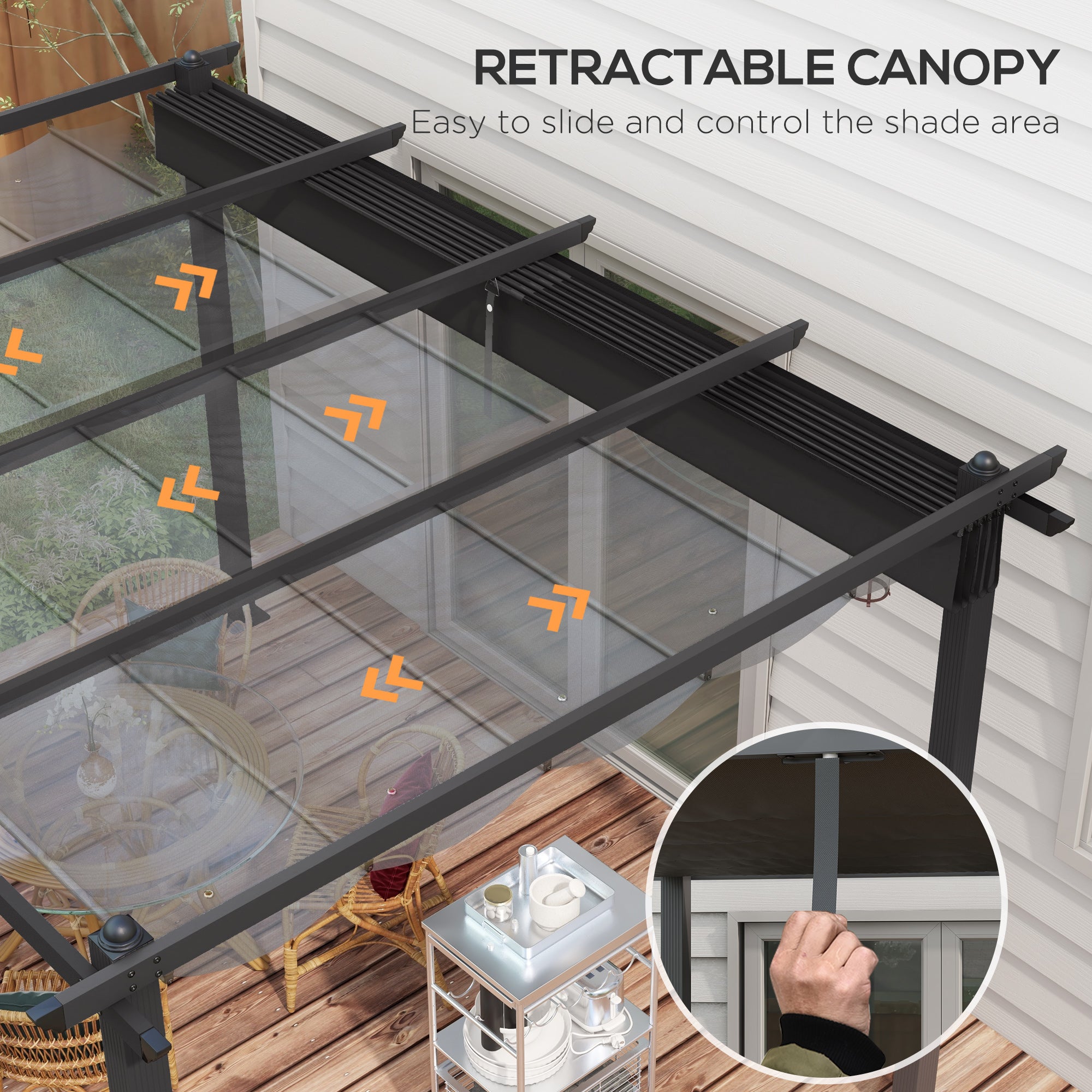 Outsunny 3 x 4m Aluminium Pergola, with Retractable Roof - Dark Grey - North Peak Garden Furniture