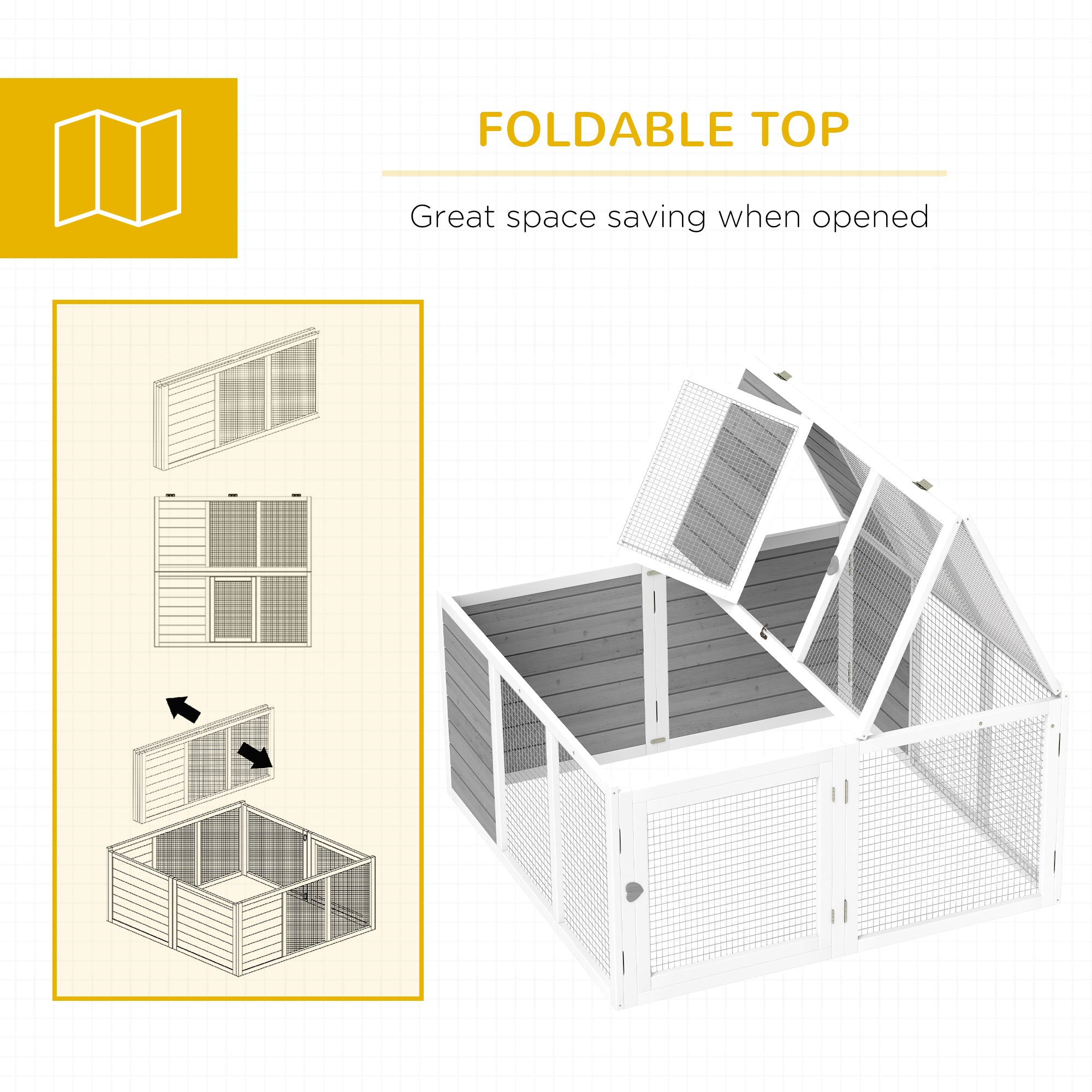 PawHut Rabbit Hutch with Openable Foldable Roof, Light Grey - North Peak Garden Furniture
