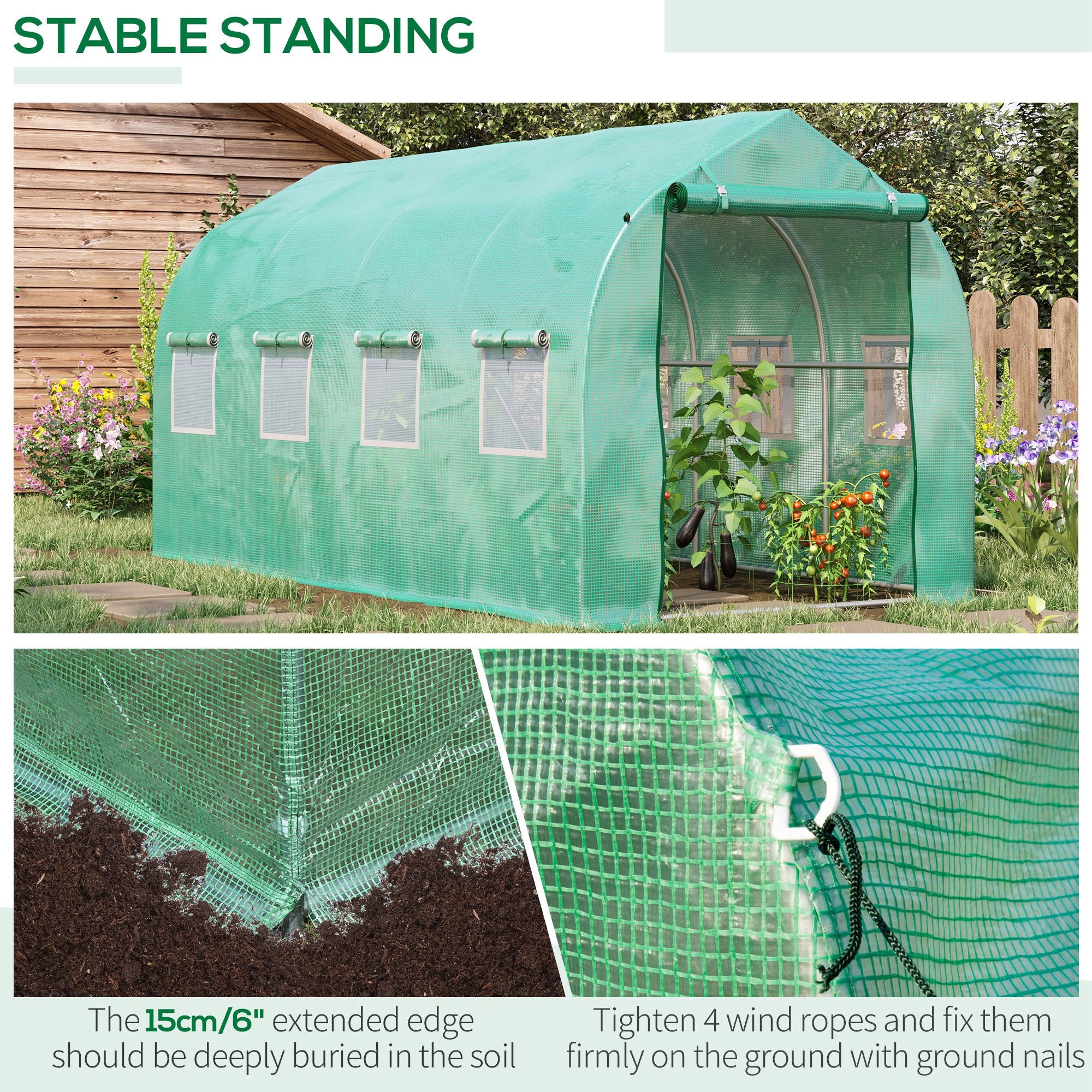 Outsunny Polytunnel Greenhouse with Windows and Door, Walk in Greenhouse for Garden, Backyard (4 x 2 M) - North Peak Garden Furniture