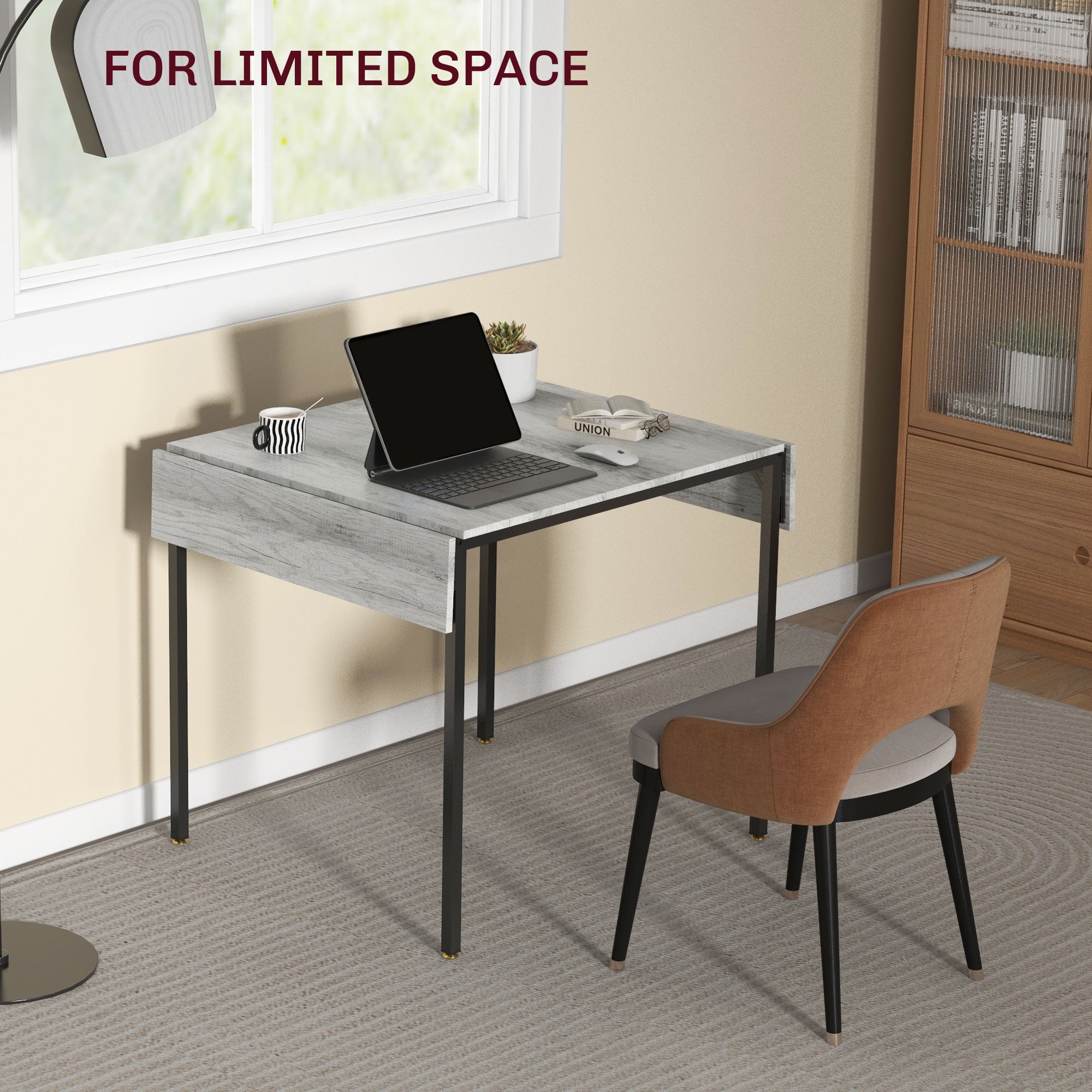 HOMCOM Four-Person Drop Leaf Dining Table - Grey - North Peak Garden Furniture