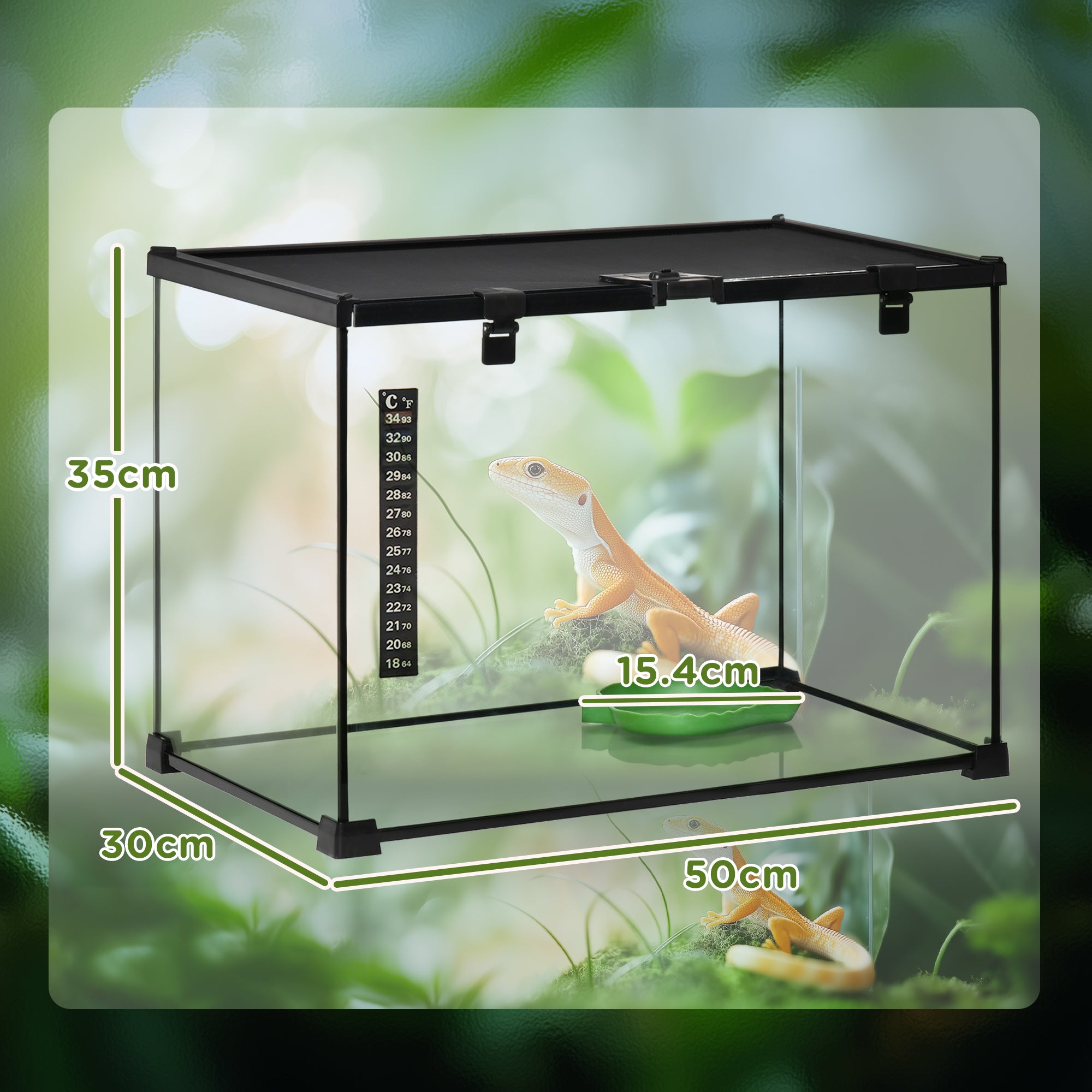 PawHut Glass Reptile Terrarium Insect Breeding Tank Vivarium Habitats with Thermometer for Lizards, Horned Frogs, Snakes, Spiders - Large 50 x 30 x 35cm - North Peak Garden Furniture