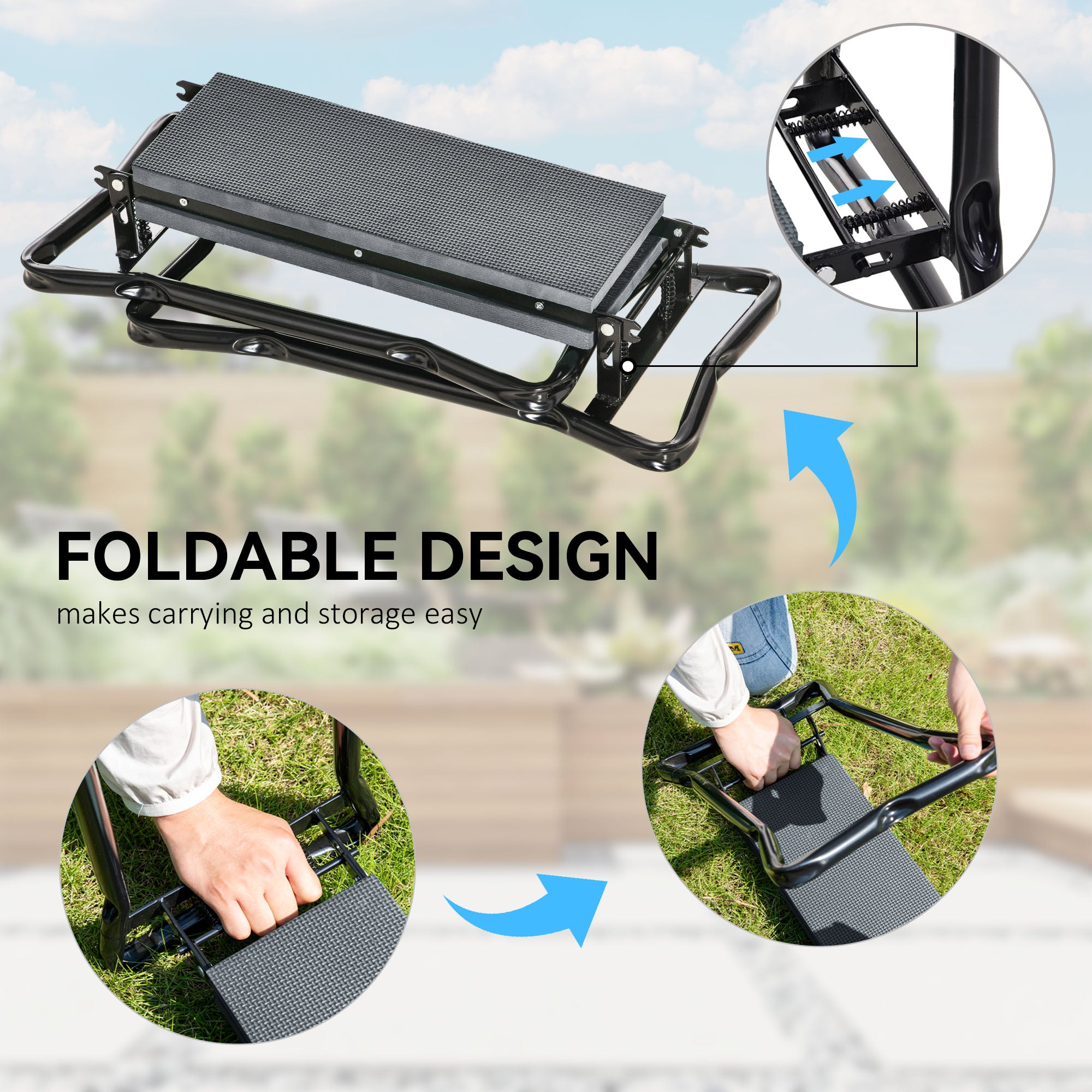 Outsunny 2 in 1 Garden Kneeler Seat, Kneeling Pad Support Bench, Foldable Knee Protector with Tool Bag, Grey - North Peak Garden Furniture