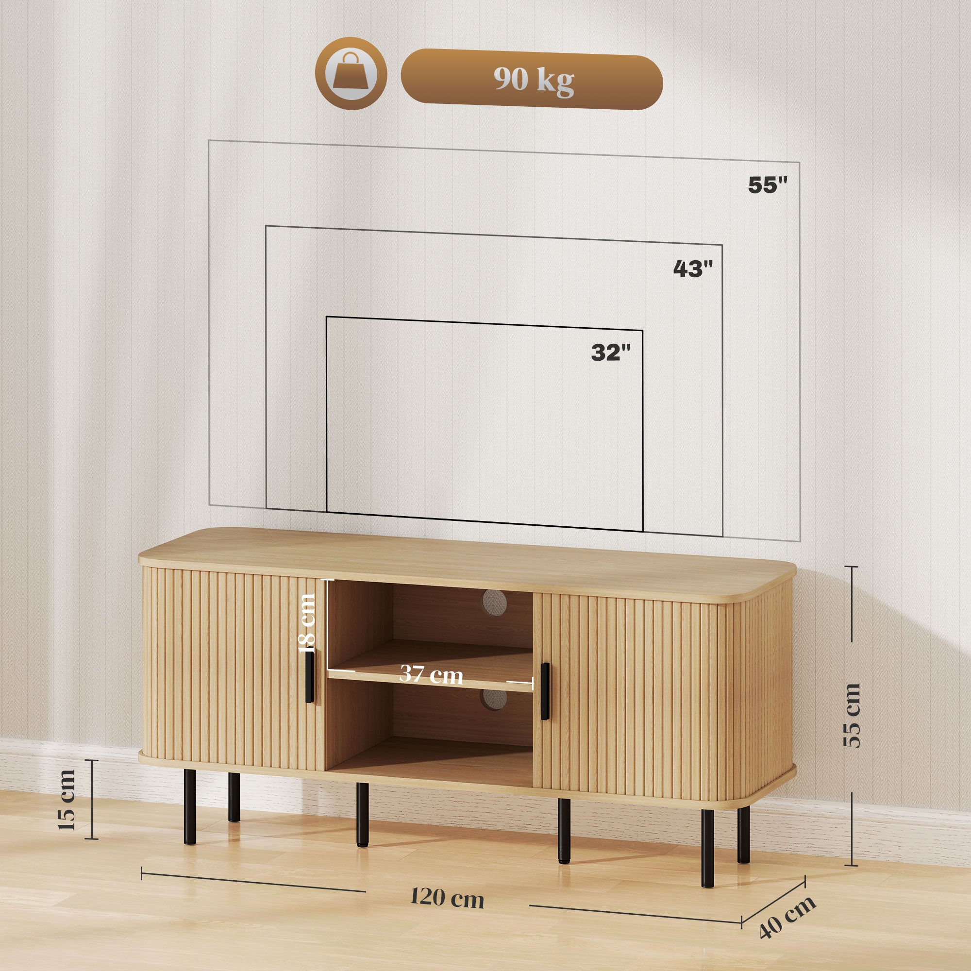 HOMCOM TV Stand Cabinet for TVs up to 55 Inches, TV Unit with Storage Shelves and Cupboard for Living Room, Oak Tone - North Peak Garden Furniture