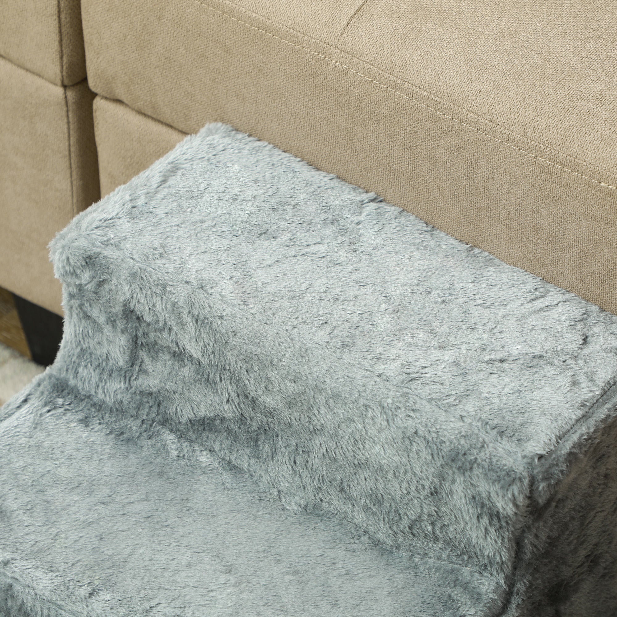 PawHut Three-Step Dog Stairs, with Washable Plush Cover, for High Bed Sofa, Dog Stairs for Small Dog and Cat - Light Grey - North Peak Garden Furniture