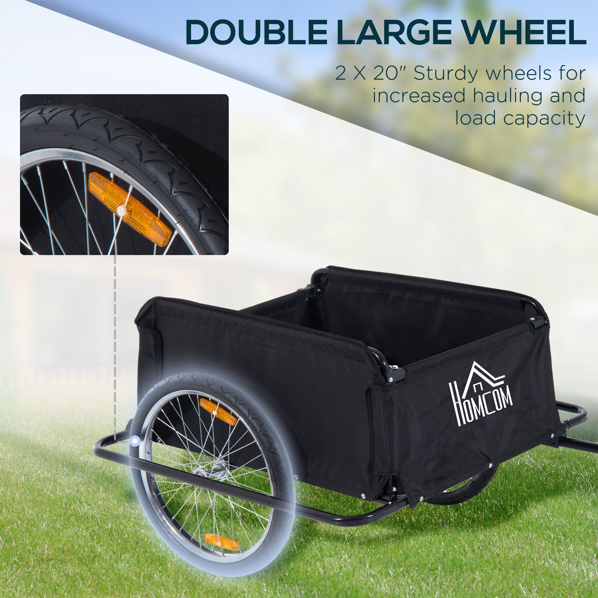 HOMCOM Two-Wheel Bicycle Large Cargo Wagon Trailer Oxford Fabric, Folding Storage, & Removable Cover, Red&Black - North Peak Garden Furniture