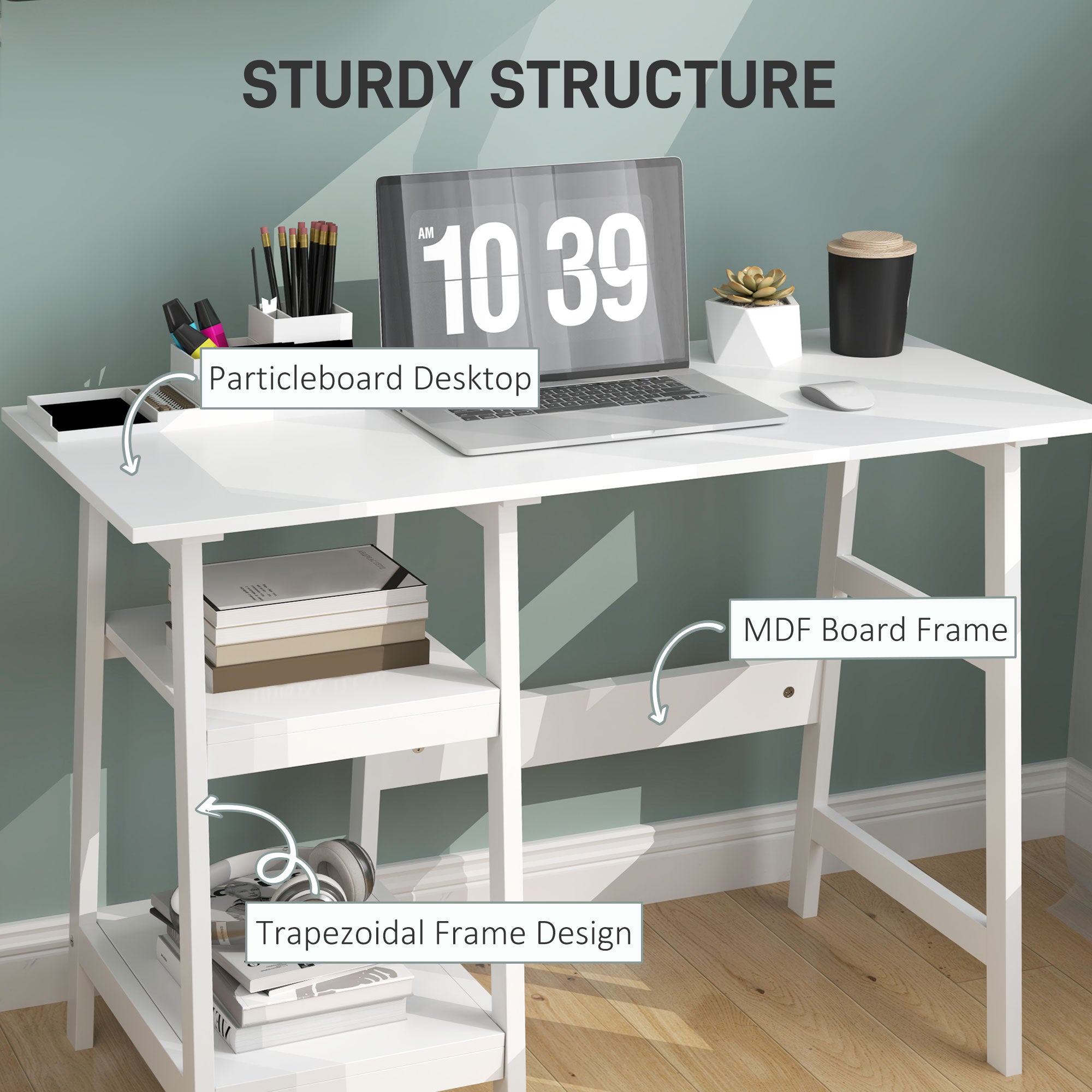 HOMCOM Compact Computer Desk with Storage Shelves, Study Table with Bookshelf, PC Table Workstation for Home Office, Study, Easy Assembly, 106 x 51cm, White - North Peak Garden Furniture