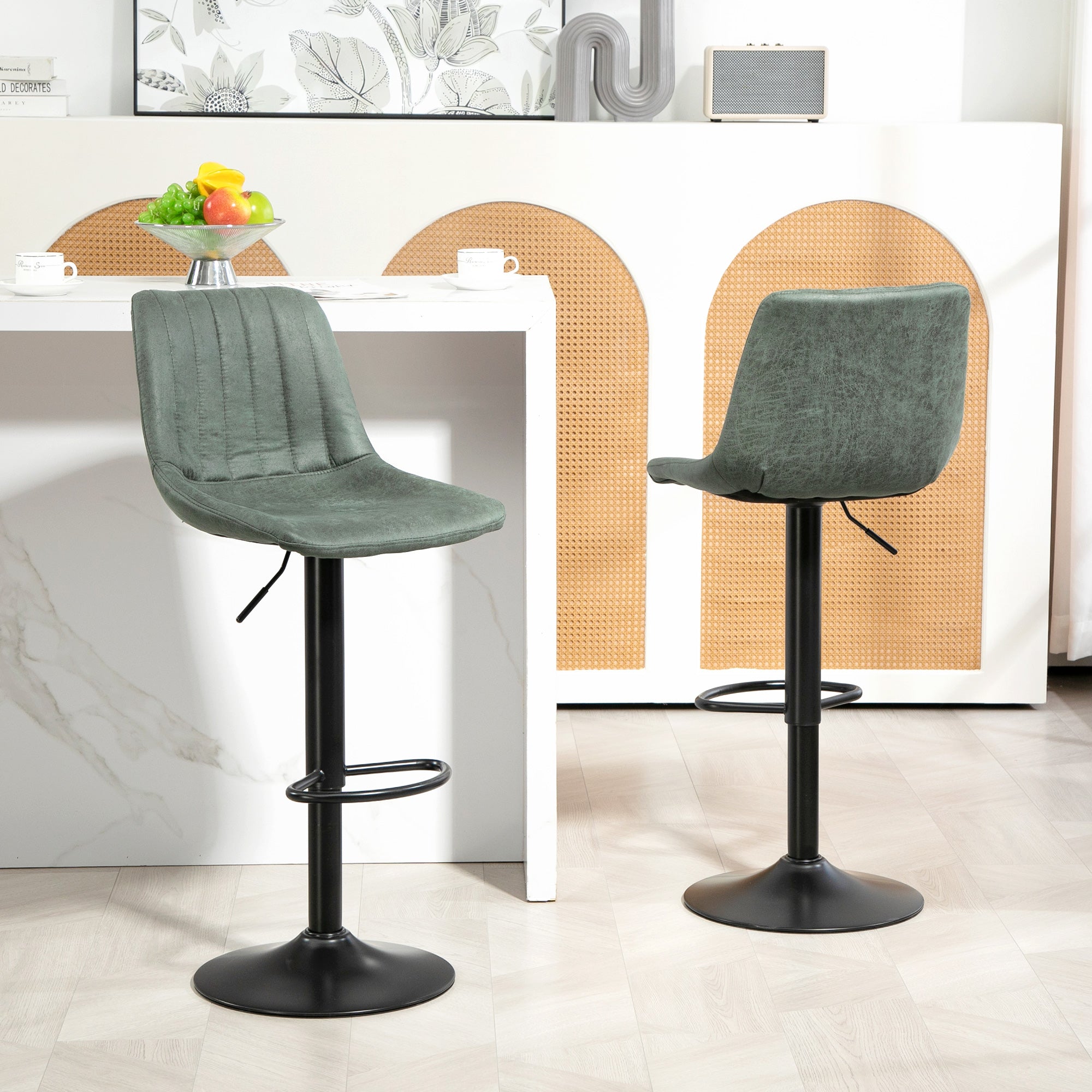 HOMCOM Set of Two Retro Tub Bar Stools - Green - North Peak Garden Furniture