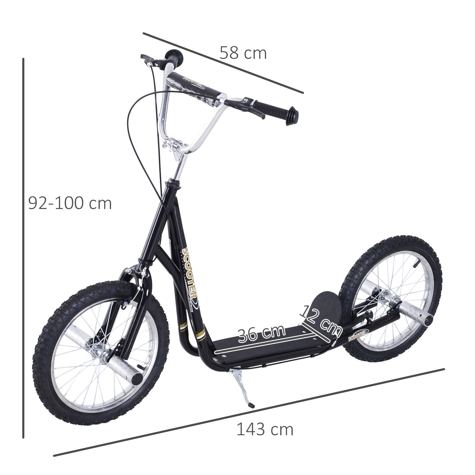 HOMCOM Teen Push Scooter Kids Children Stunt Scooter for 5+ Years with 16 Inches Wheels Adjustable Height Front Rear Dual Brakes, Black - North Peak Garden Furniture