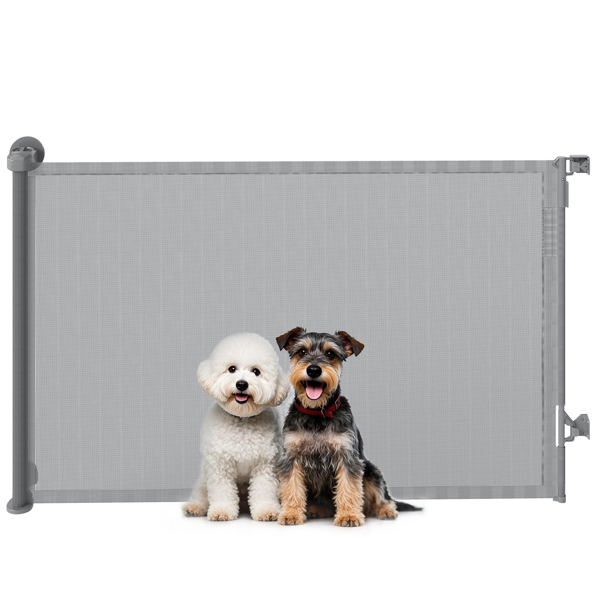 PawHut Retractable Dog Gate, Extends to 140 cm Wide & 93 cm Tall, Mesh Pet Gate with Single Hand Operation, for Stairs Doorways