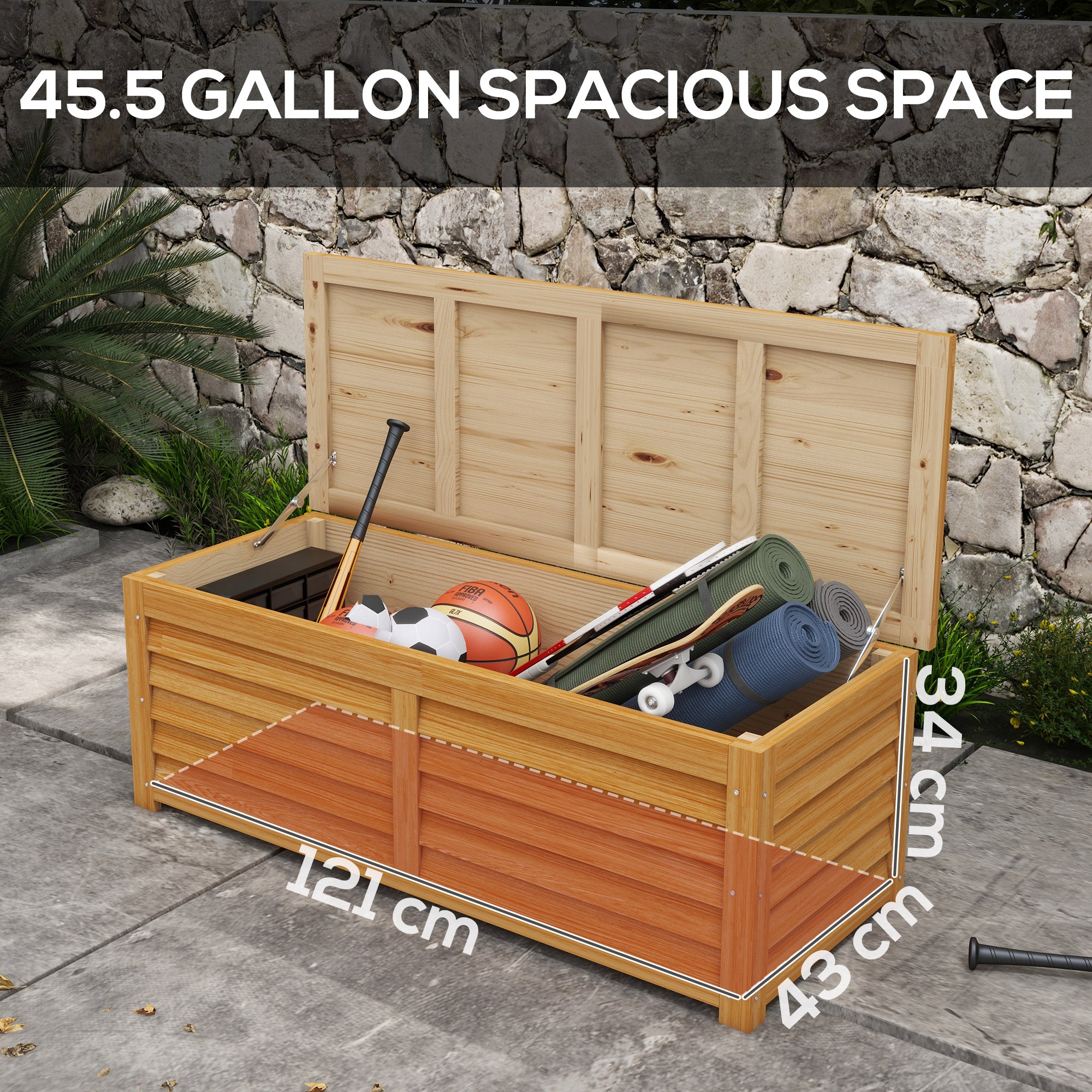 Outsunny 292L Outdoor Storage Box, Wooden Deck Box Garden Storage Container for Balcony, Porch, Poolside, Light Brown - North Peak Garden Furniture