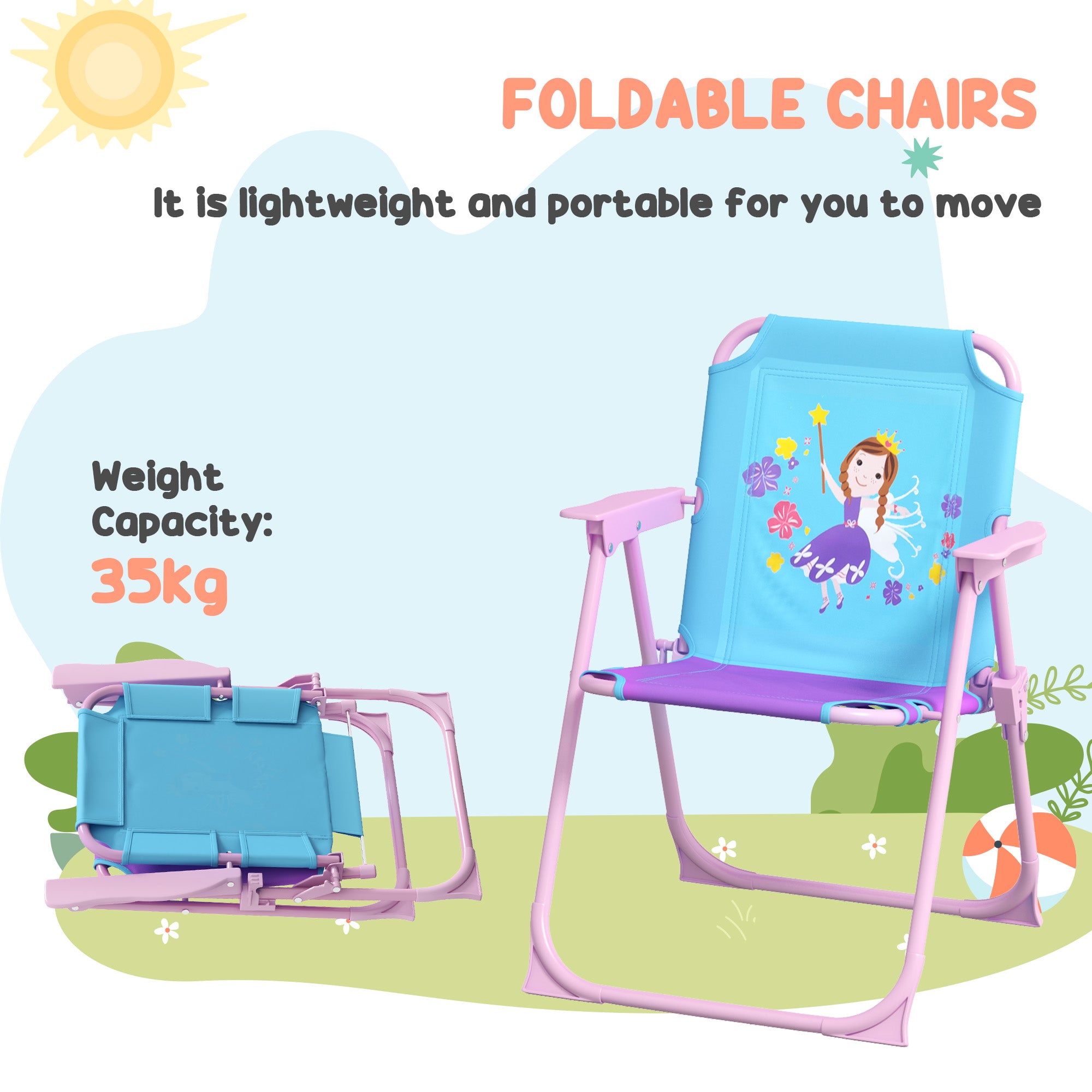 Outsunny 4PCs Kids Garden Furniture Set w/ 2 Seater Garden Swing Chair with Adjustable Canopy, Childrens Table and Chair Set with Parasol, for Toddler Girls 3-6 Years Old - North Peak Garden Furniture