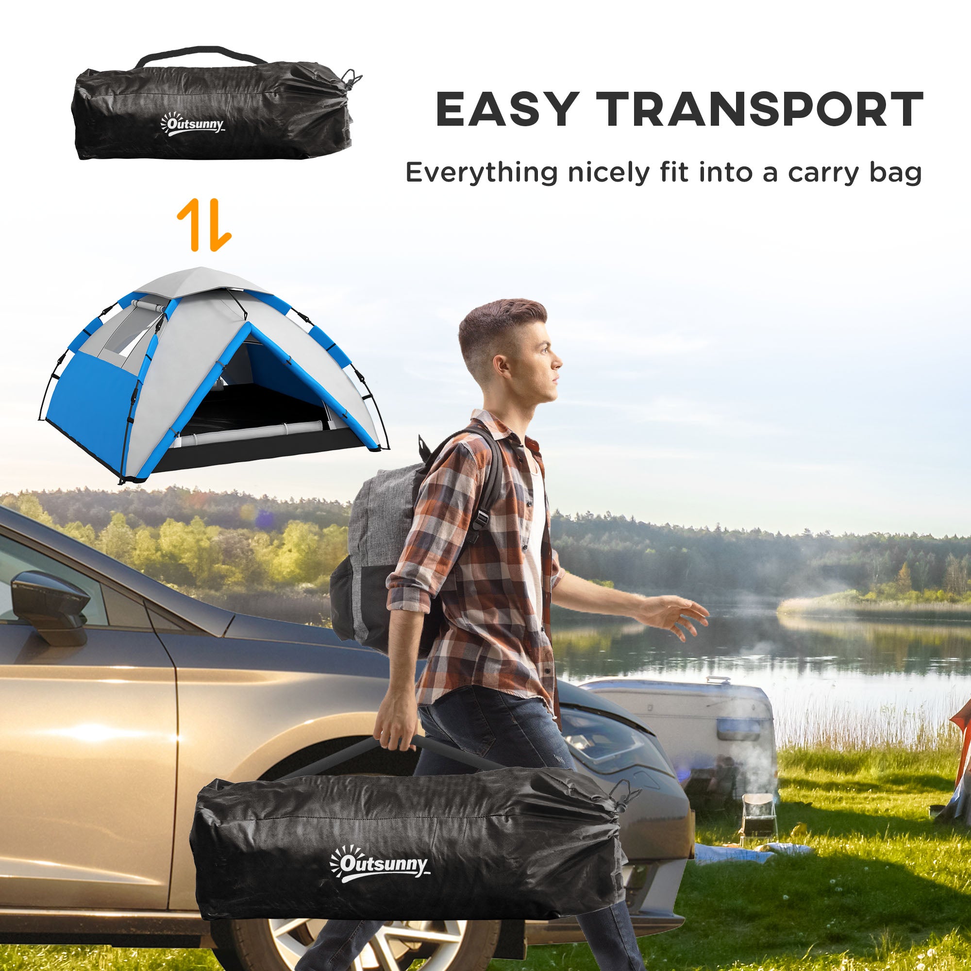 Outsunny Two-Man One Room Camping Tent, with Accessories - Blue - North Peak Garden Furniture
