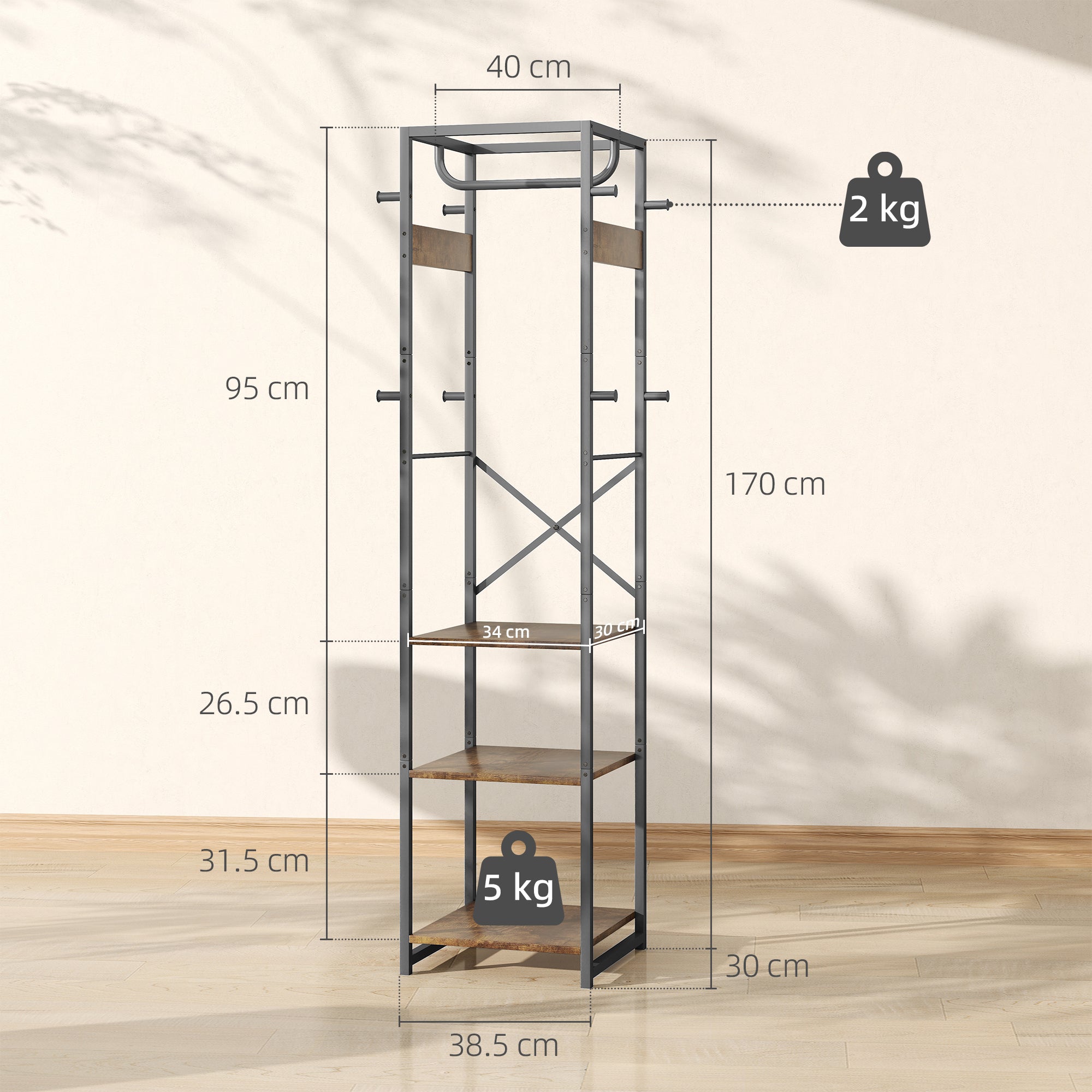 HOMCOM Multi-Storage Clothes Rack - Brown/Black - North Peak Garden Furniture