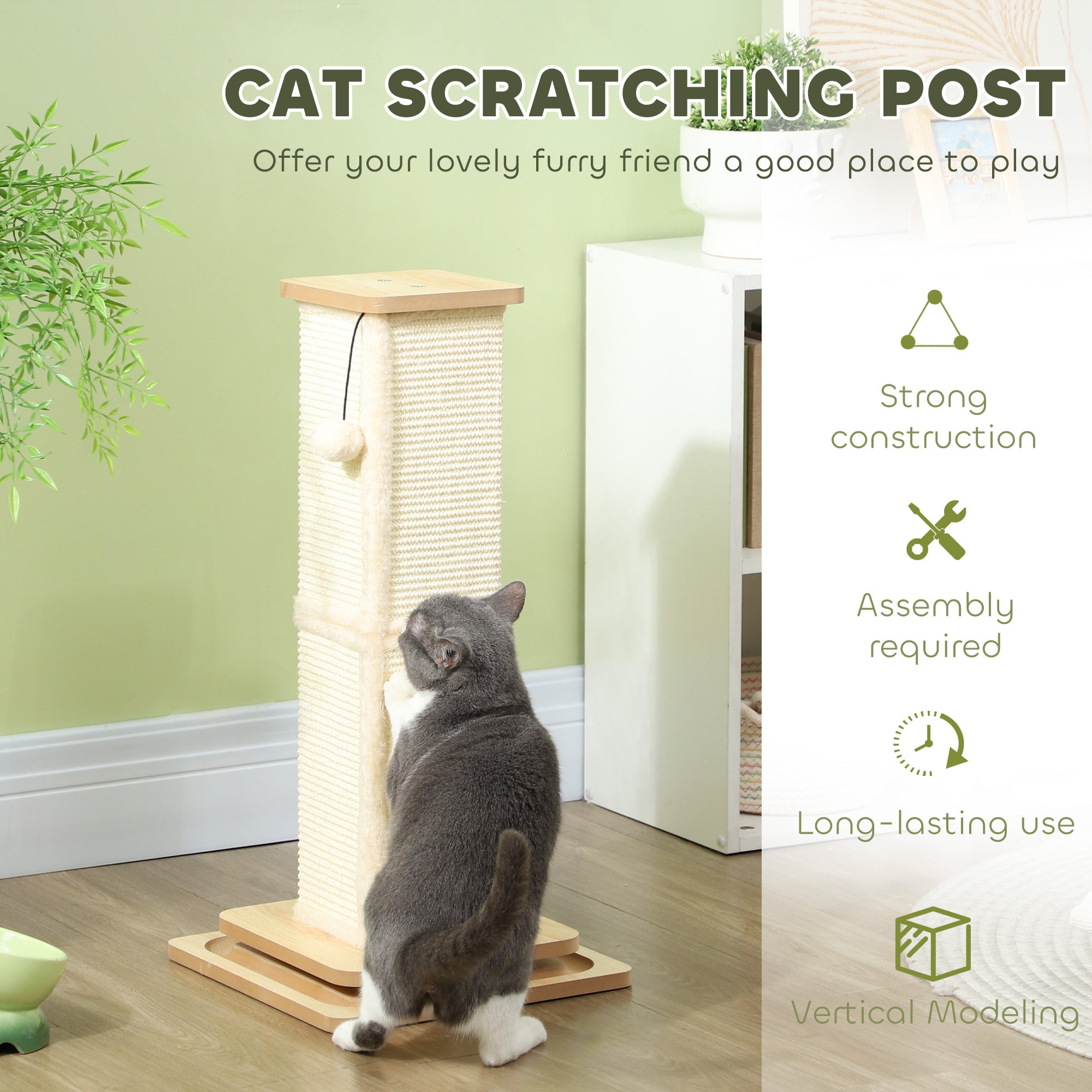 PawHut 3-in-1 Cat Scratching Post, 67cm Cat Scratcher w/ Track Ball Toy, Oak Tone