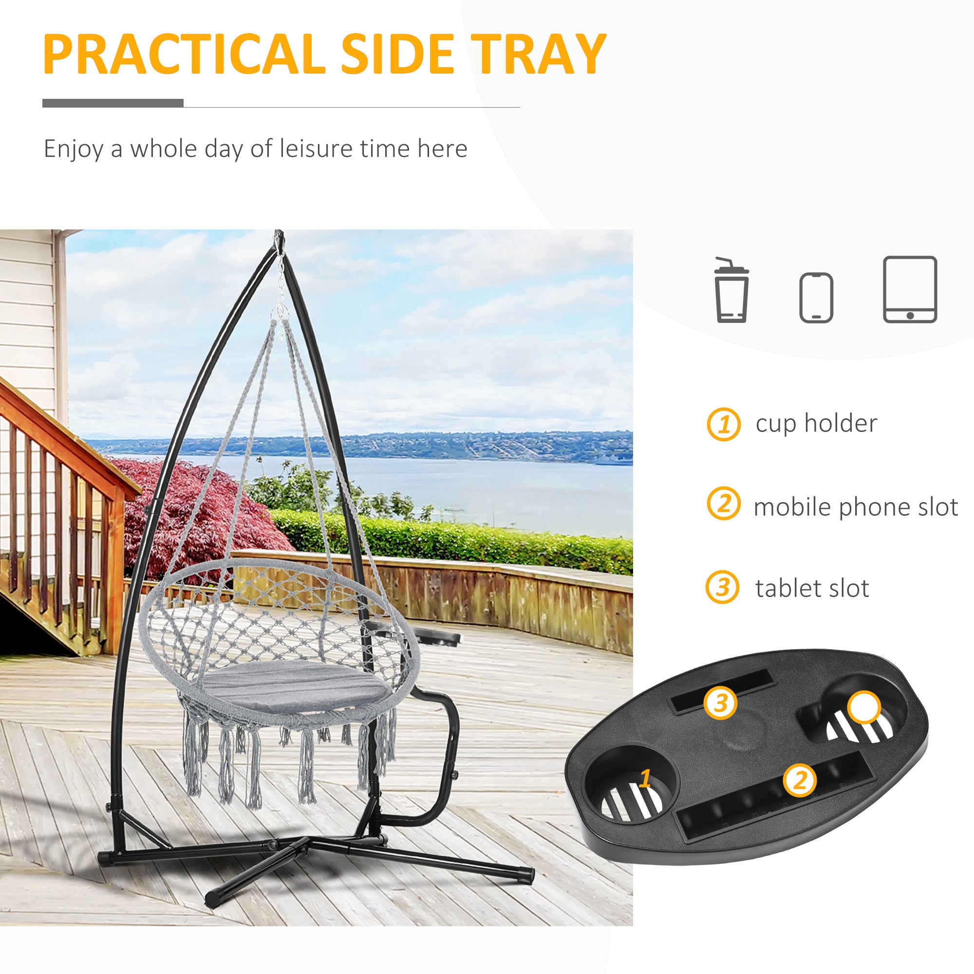 Outsunny Hammock Chair Stand Only Construction Heavy Duty Metal C-Stand for Hanging Hammock Chair Porch Swing Indoor or Outdoor Use - North Peak Garden Furniture