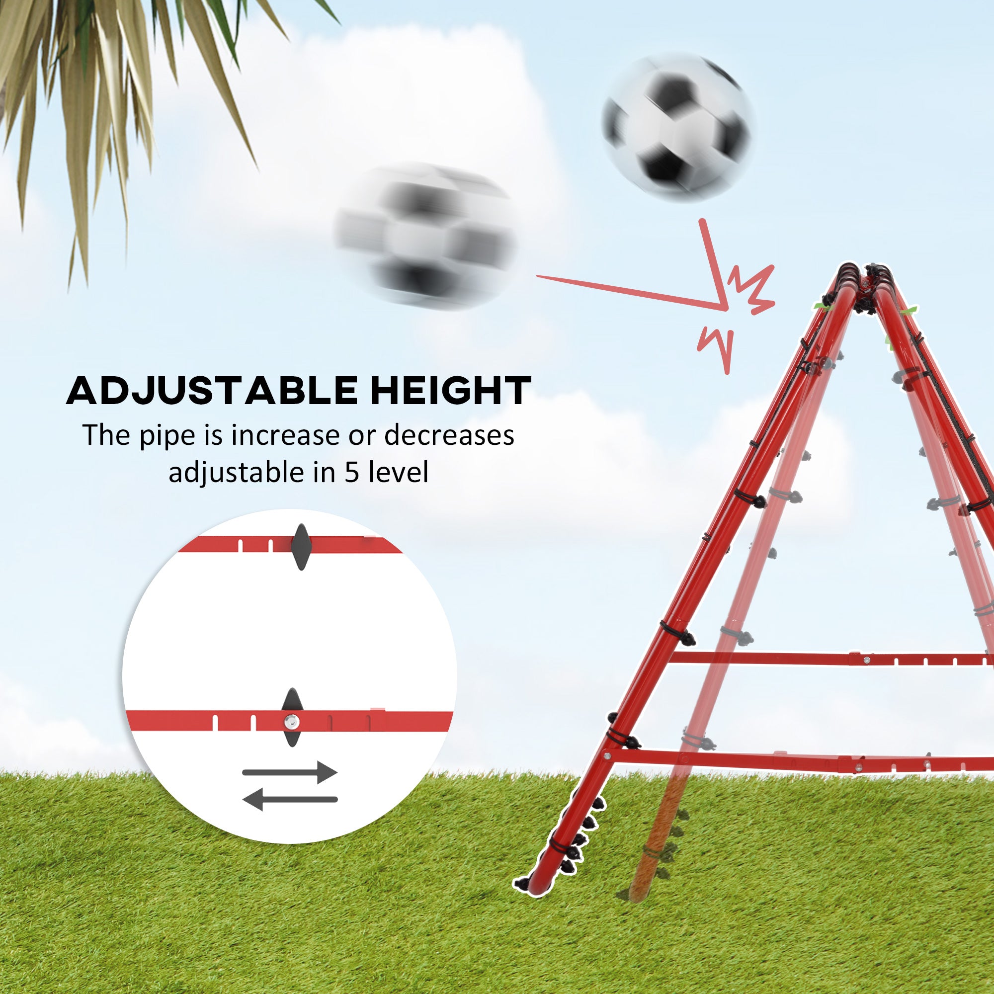 HOMCOM Double Sided Football Rebounder Net, Football Rebound Goal with 5 Adjustable Angles, Red - North Peak Garden Furniture
