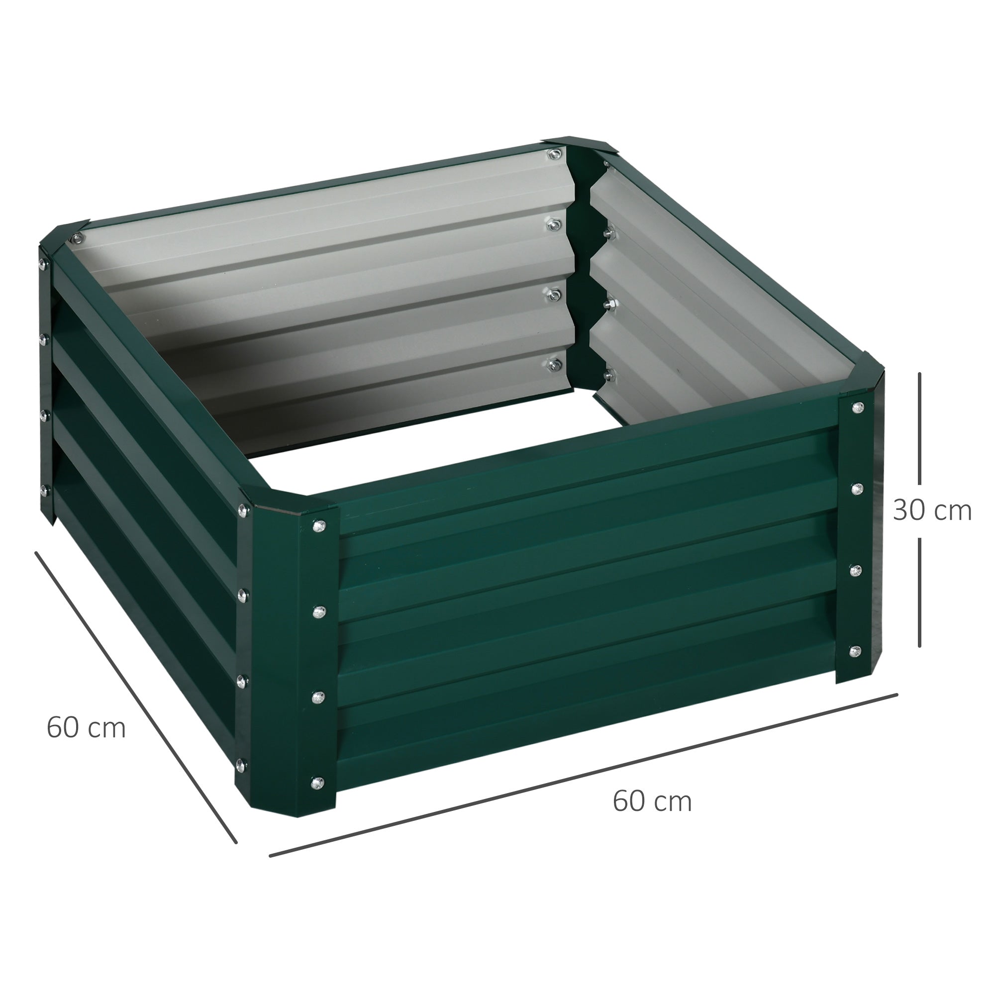 Outsunny Set of 2 Raised Garden Bed, Outdoor Elevated Galvanised Planter Box for Flowers, Herbs, 60x60x30.5cm, Green - North Peak Garden Furniture
