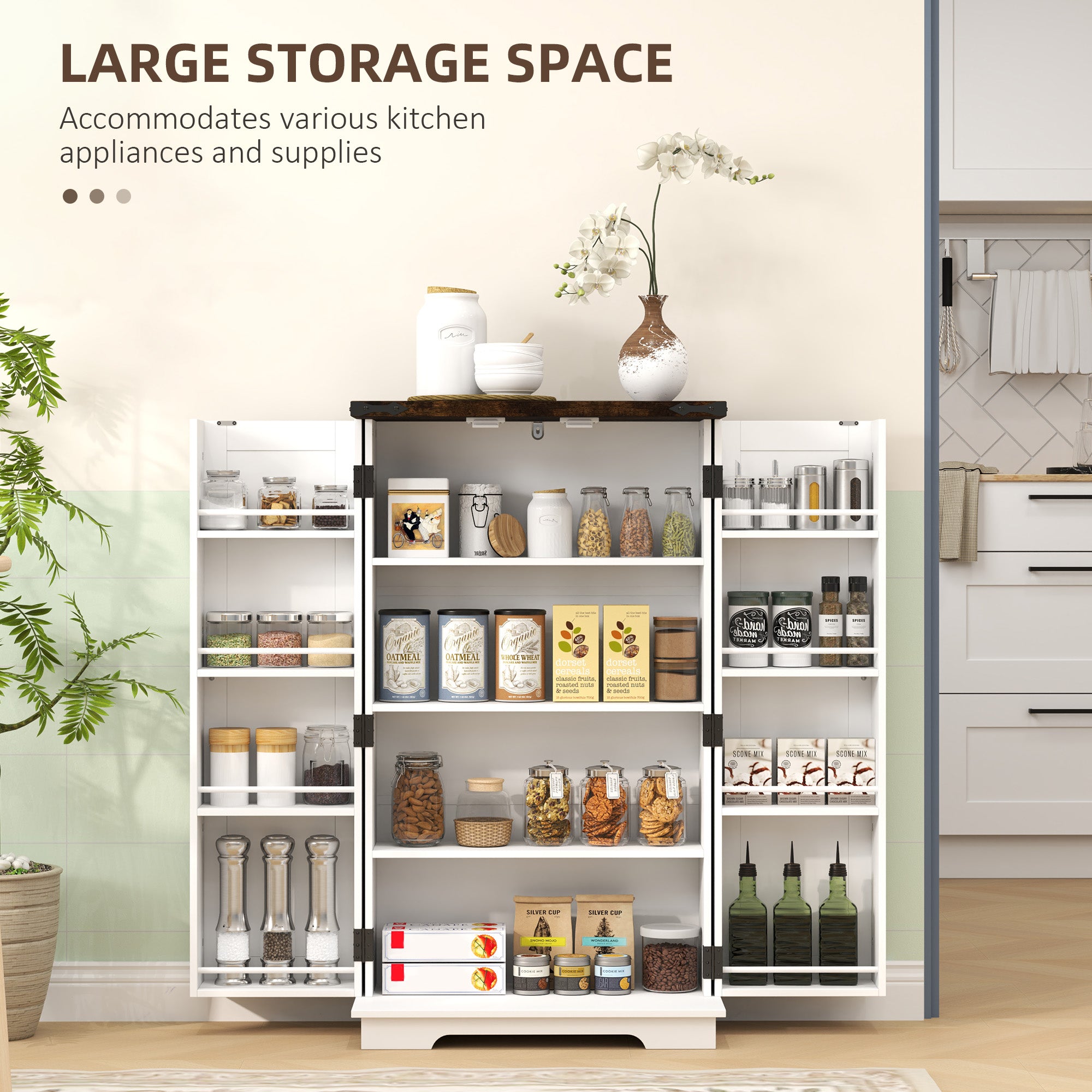 HOMCOM Multi-Storage Farmhouse Style Cabinet - White - North Peak Garden Furniture