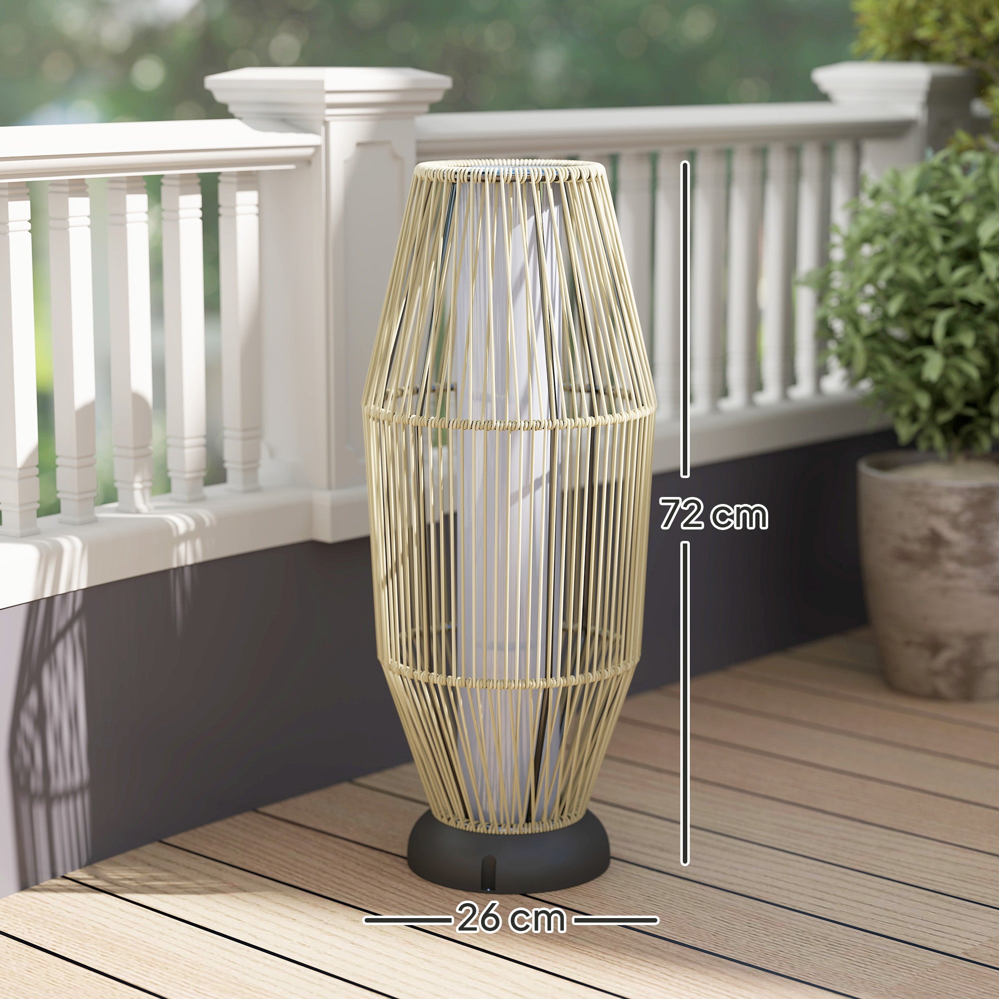 Outsunny Garden Rattan Lamp, 72 cm Tall Solar Rattan Floor Lamp, Solar Garden Light with Auto On/Off LED, IP44 for Outdoor, Porch, Pathway, Terrace, Grey - North Peak Garden Furniture