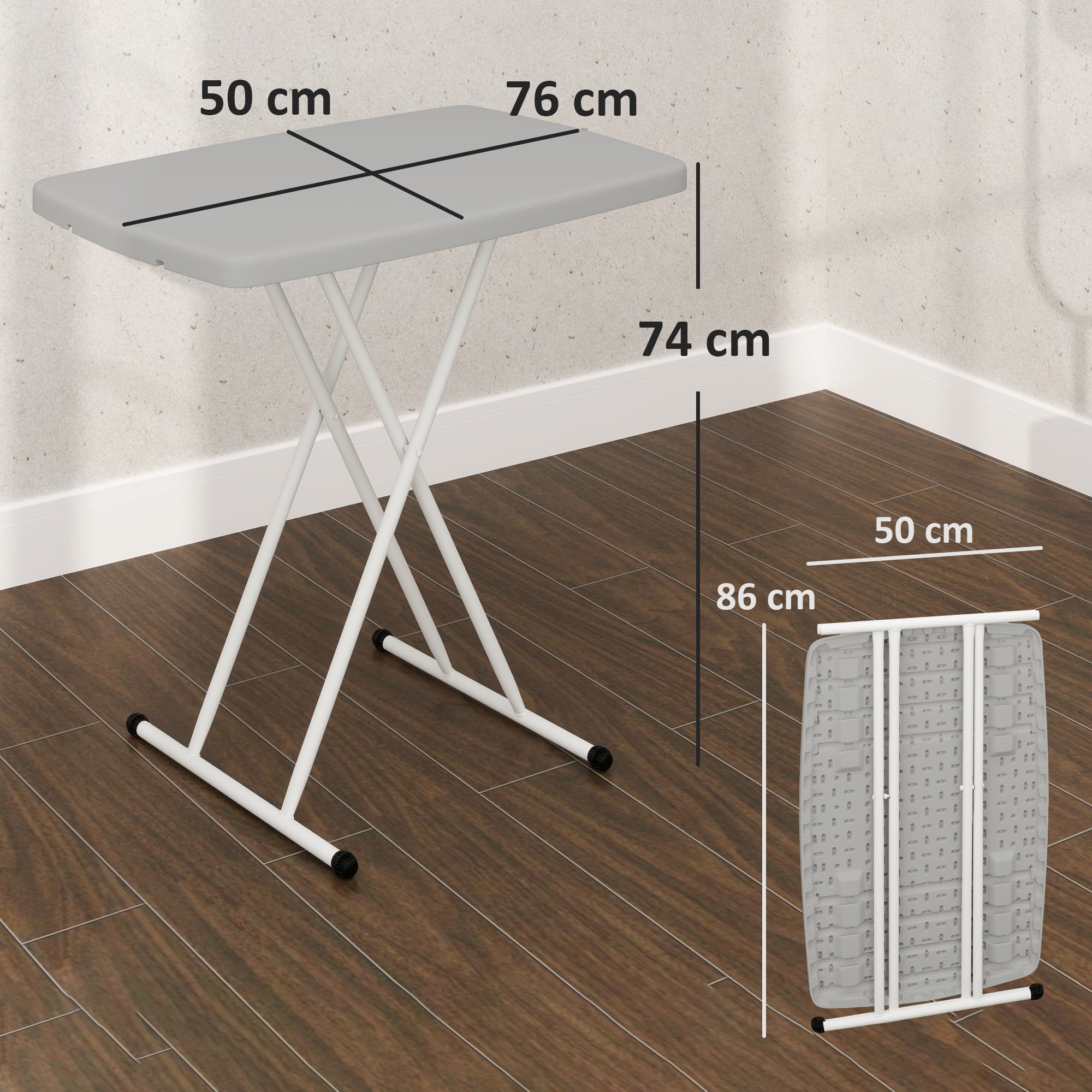 Outsunny Portable Folding Coffee Table, Height Adjustable Garden Table Bistro Table with HDPE Top and Metal Frame for Balcony Poolside Deck, Charcoal Grey