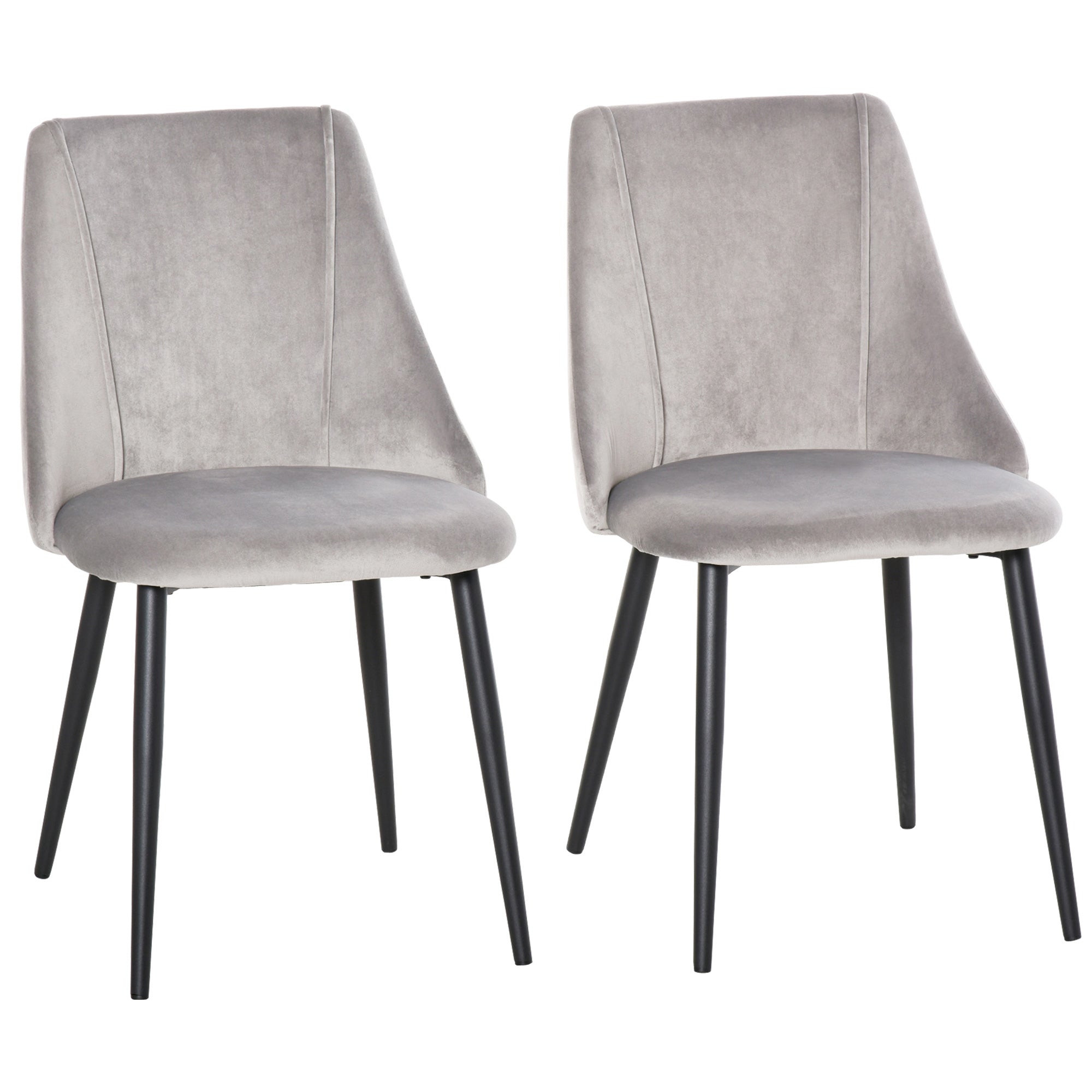 HOMCOM Dining Chairs Set of 2, Modern Upholstered Velvet-Touch Fabric Accent High Back Chairs with Metal Legs for Kitchen, Grey - North Peak Garden Furniture