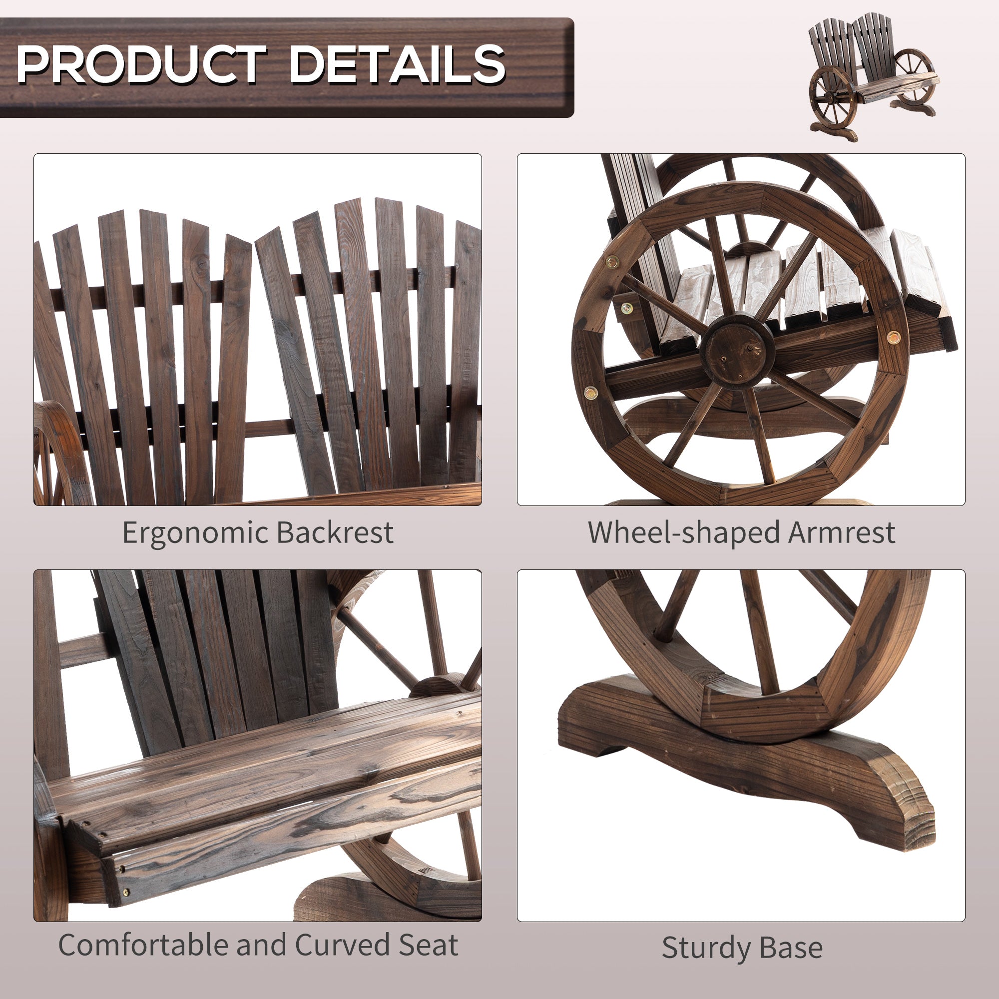 Outsunny Fir Logs Love Seats with Wheel-Shaped Armrests, Large Load-Bearing Chair, Natural Wood Grain