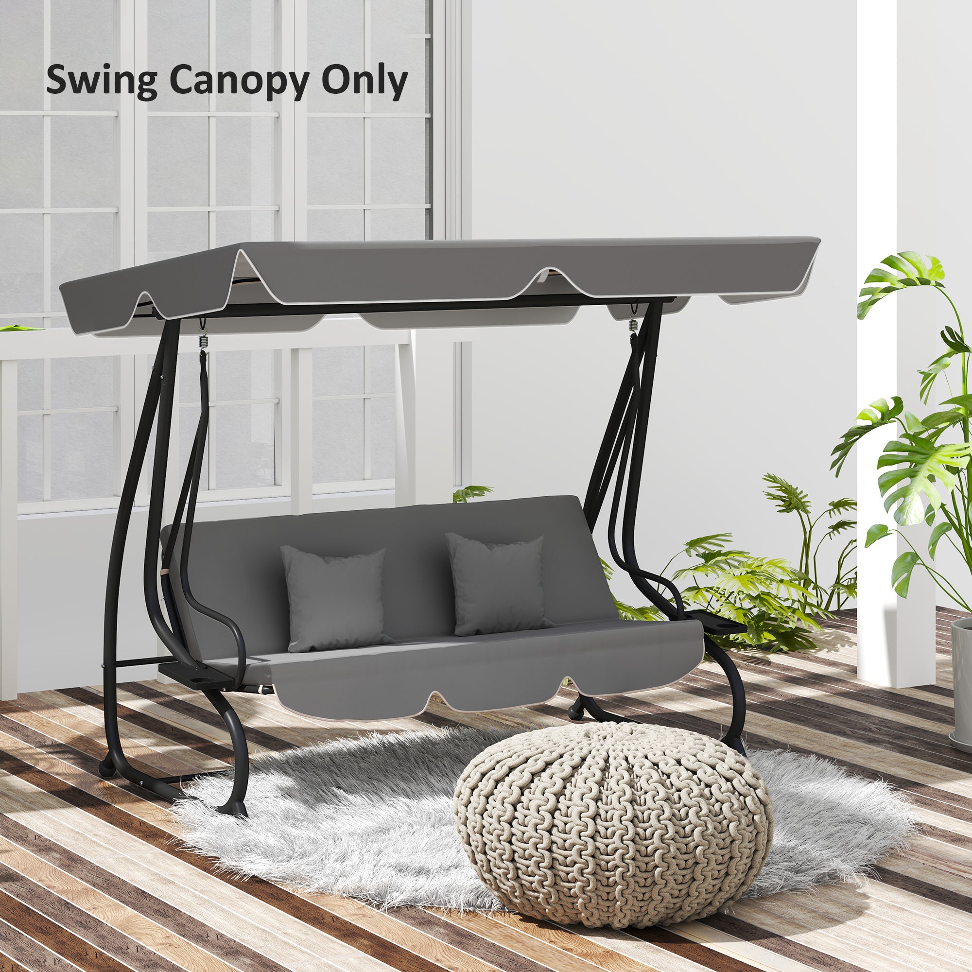 Outsunny Garden Swing Canopy Replacement 3 Seater, Waterproof Garden Swing Seat Canopy Cover, Windproof Anti-UV Sun Shade (Canopy Only) for Patio, Balcony, Dark Grey - North Peak Garden Furniture