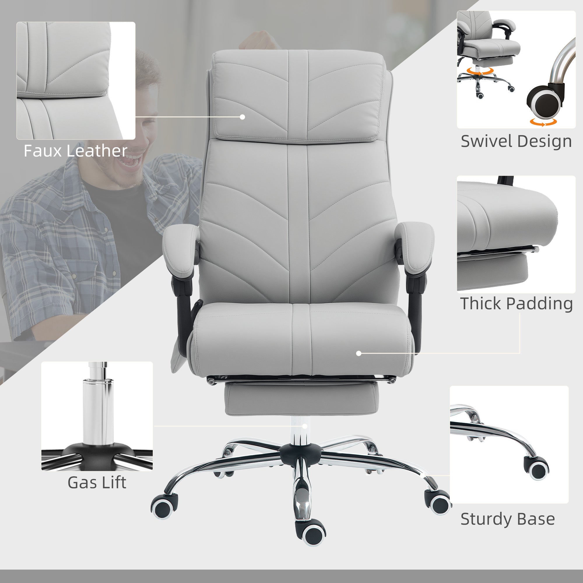 Vinsetto Faux Leather Massage Office Chair - Light Grey - North Peak Garden Furniture