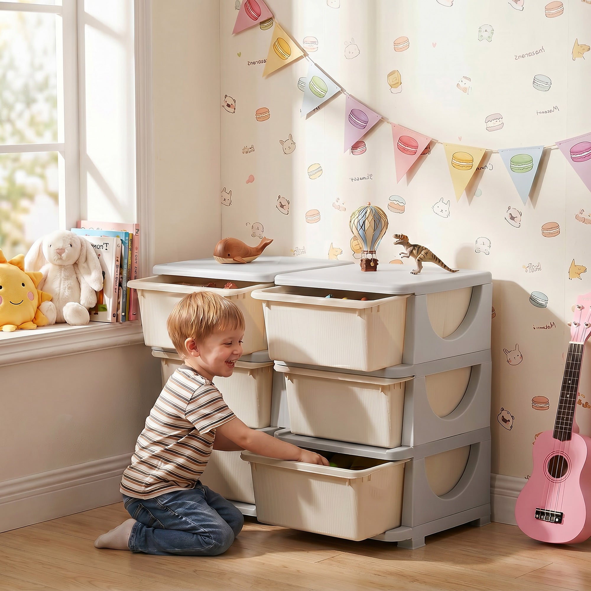 HOMCOM Kids Storage Unit, with Six Drawers - Cream