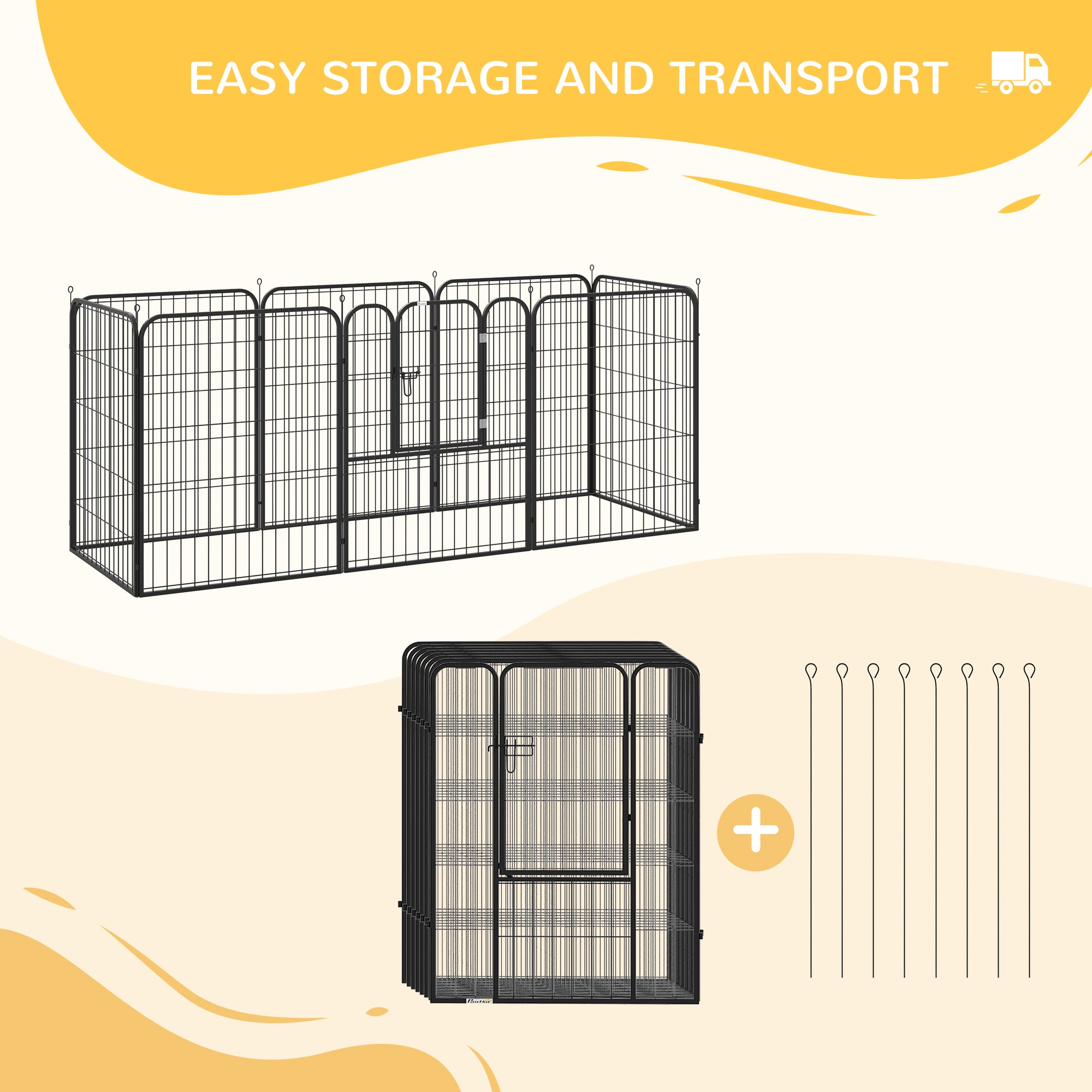 PawHut 8 Panels Heavy Duty Puppy Playpen, for Large, Medium Dogs, Indoor and Outdoor Use - Black - North Peak Garden Furniture