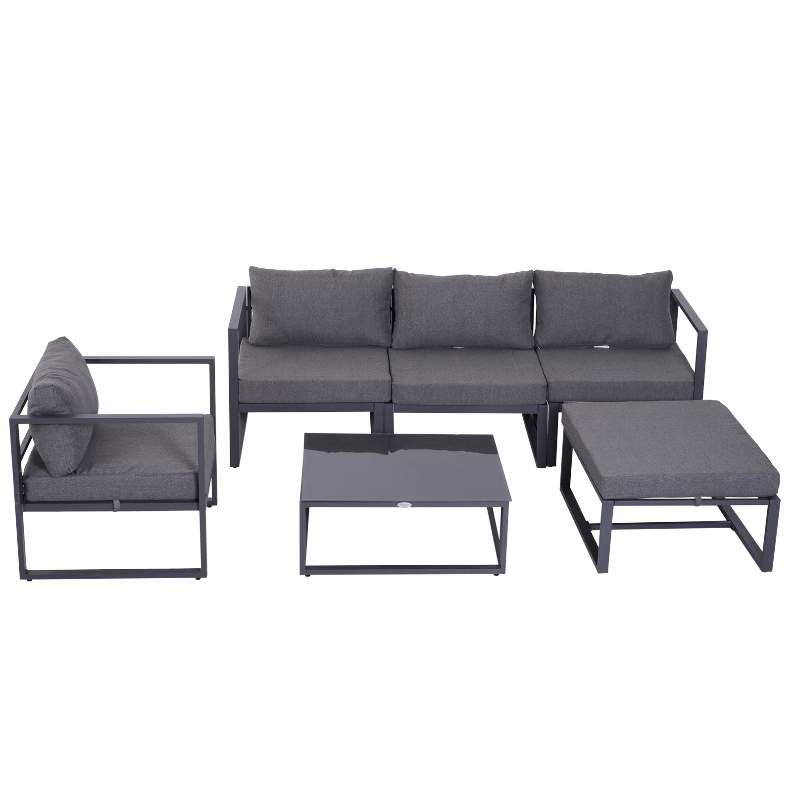 Outsunny 6 PCs Outdoor Indoor Sectional Sofa Set Thick Padded Cushions Aluminium Frame 5 Seaters 1 Coffee Table Footrest Grey - North Peak Garden Furniture