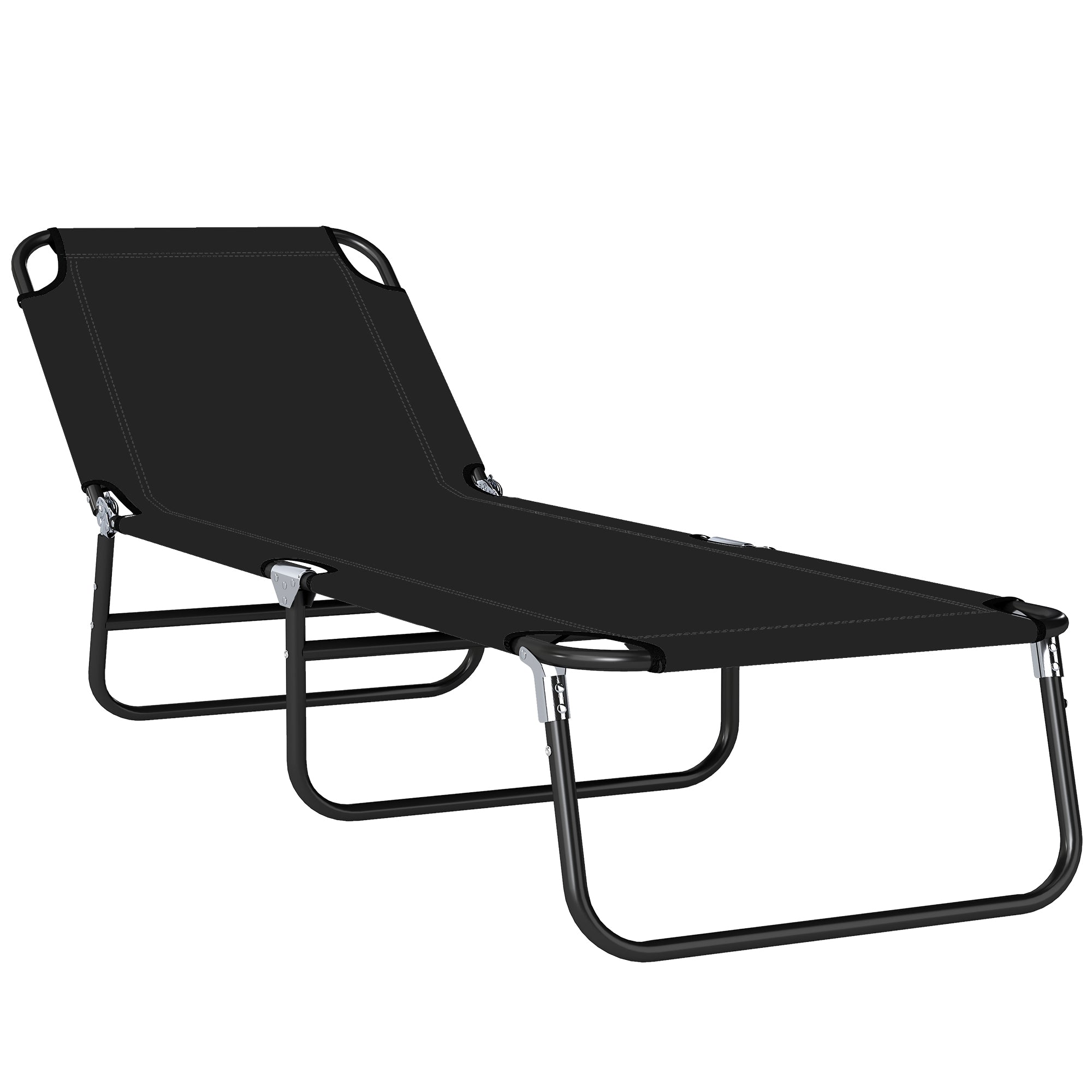 Outsunny Foldable Sun Lounger with 5-Position Adjustable Backrest, Outdoor Portable Recliner Chaise Lounge Chair with Breathable Mesh Fabric, Black