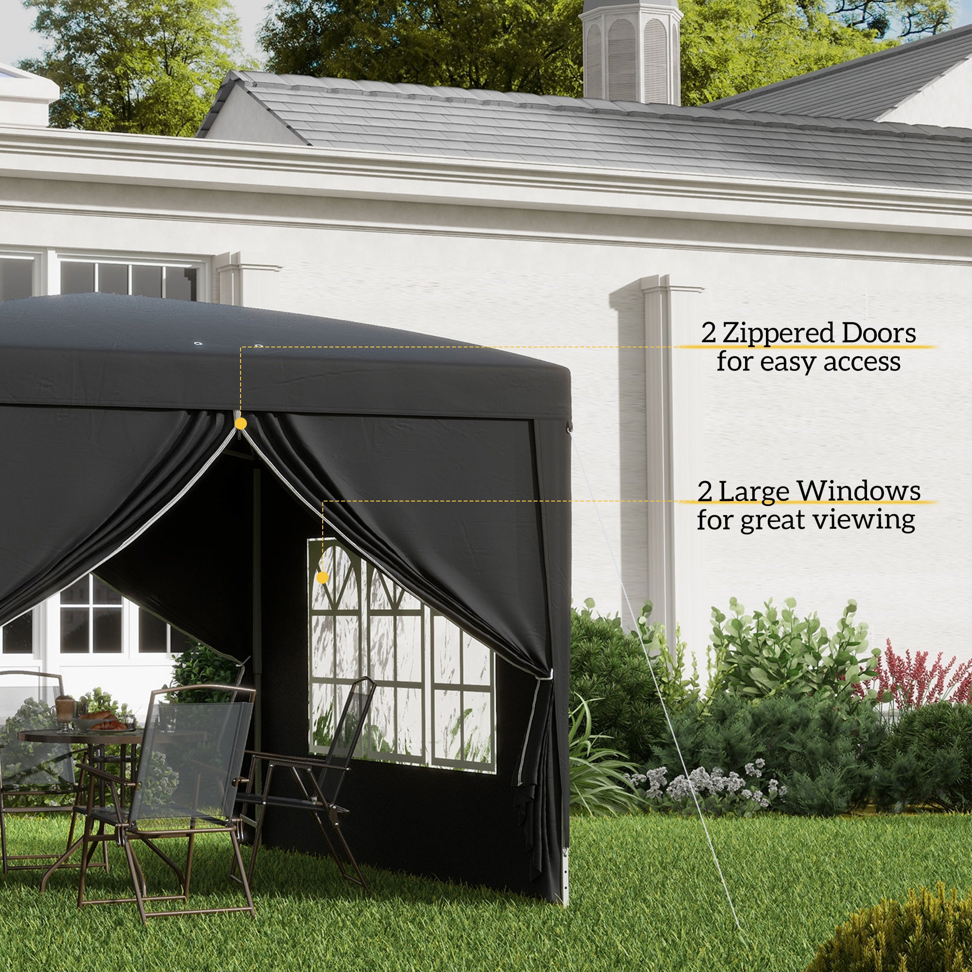 Outsunny 3 x 3(m) Pop Up Gazebo, Water and UV Resistant Party Tent Camping Canopy Marquee with  Carry Bag, Black