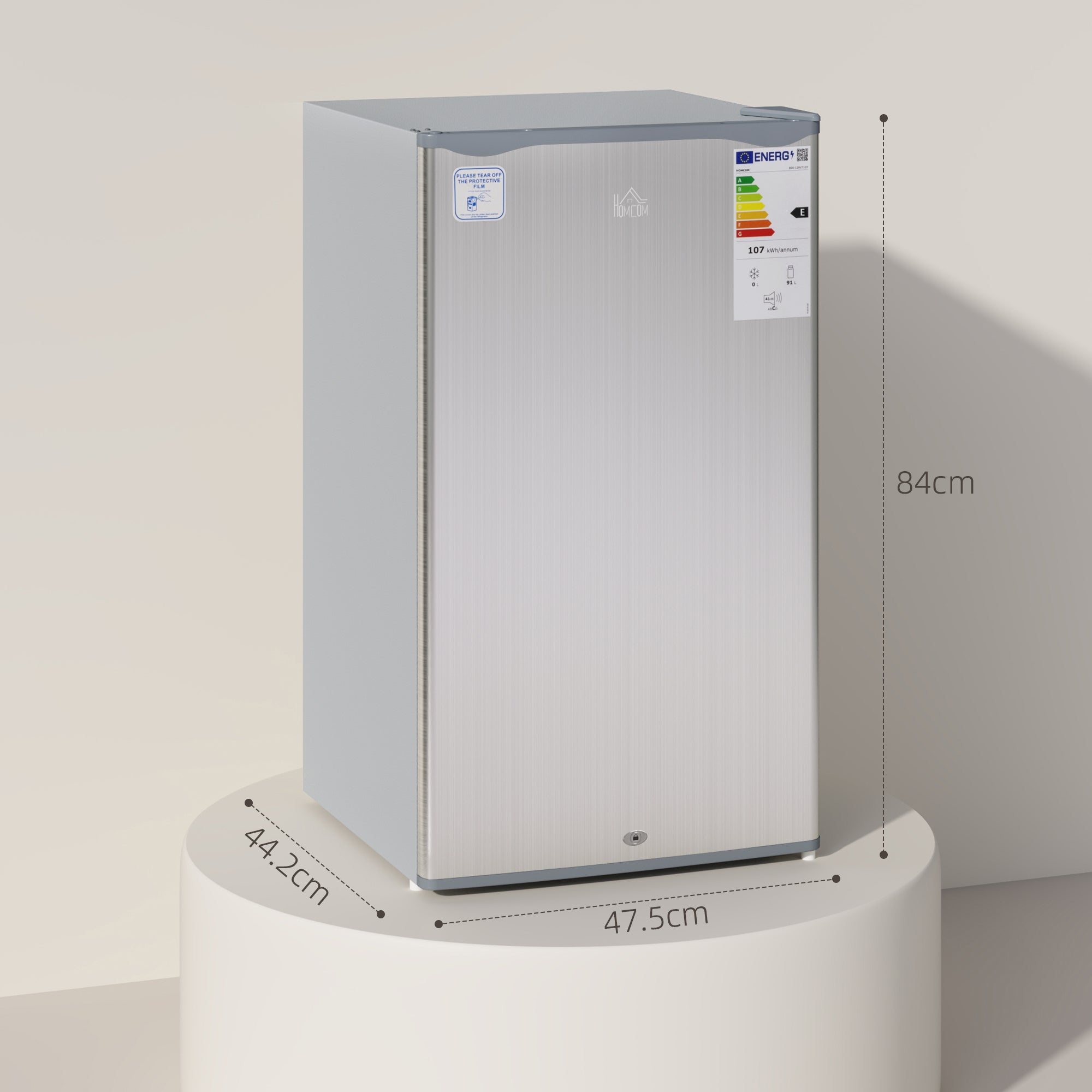 HOMCOM 91L Freestanding Under-Counter Fridge with Lock - Silver Tone - North Peak Garden Furniture