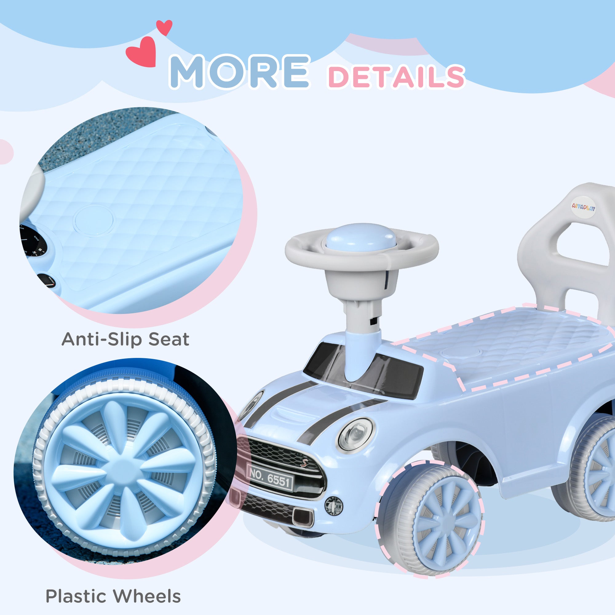 AIYAPLAY Foot To Floor Ride On Car Sliding Car w/ Air Horn, Anti-Over-Backwards, 18 to 36 Months - Light Blue - North Peak Garden Furniture