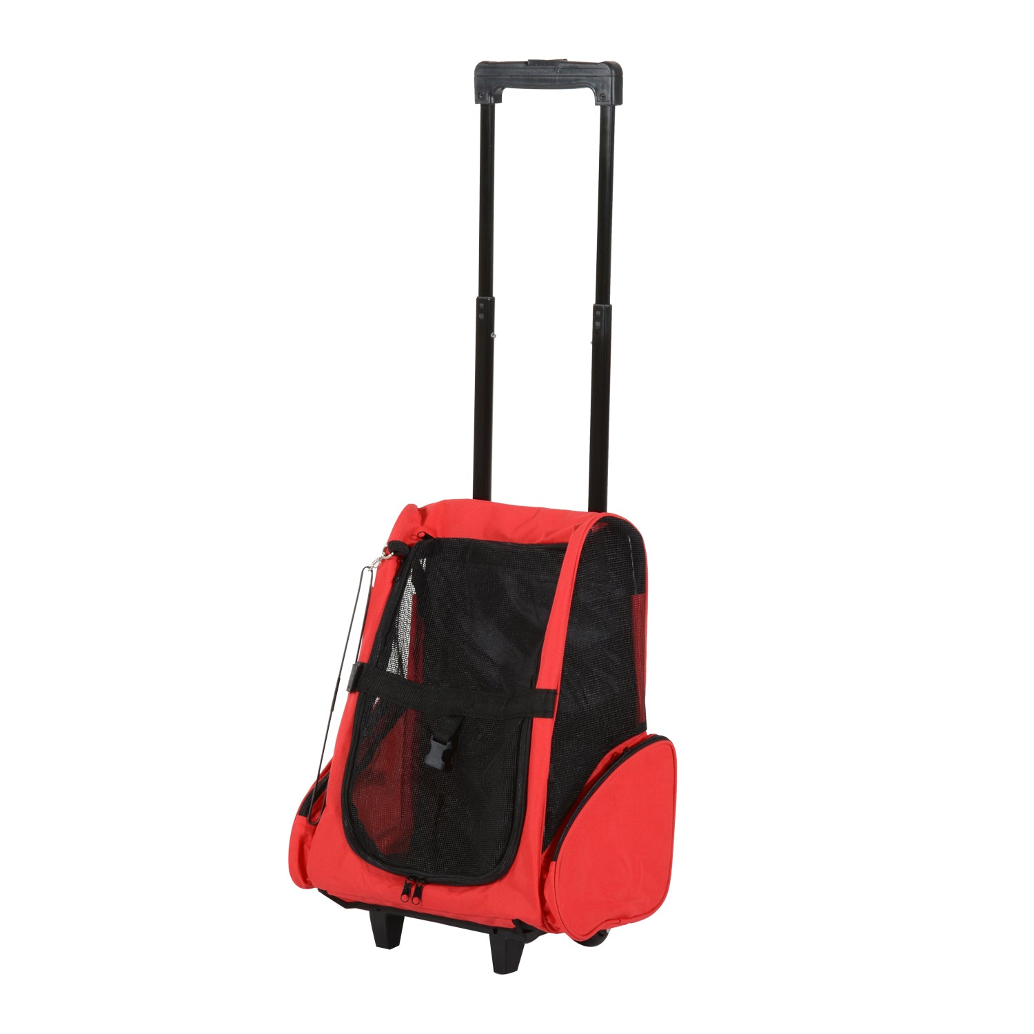 PawHut Pet Backpack Trolley: Telescopic Handle Carrier for Furry Friends on the Go, Crimson Red, 42 x 25 x 55 cm