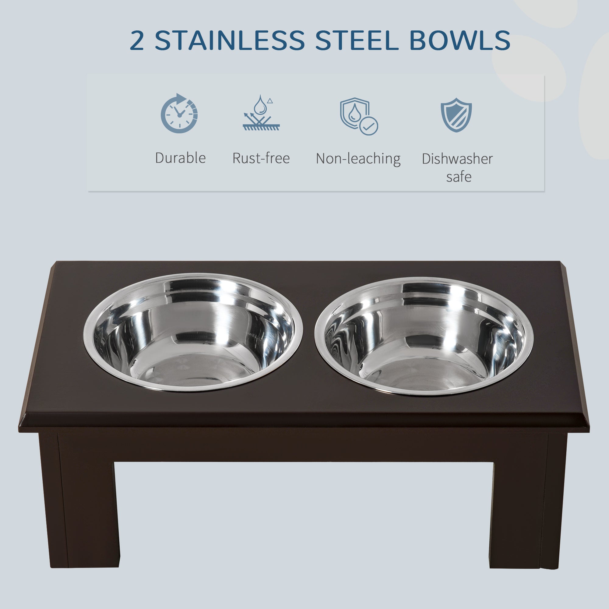 PawHut Raised Dog Feeding Bowls with Stand, Stainless Steel for Small and Medium Dog, 58L x 31W x 25H cm - Brown - North Peak Garden Furniture