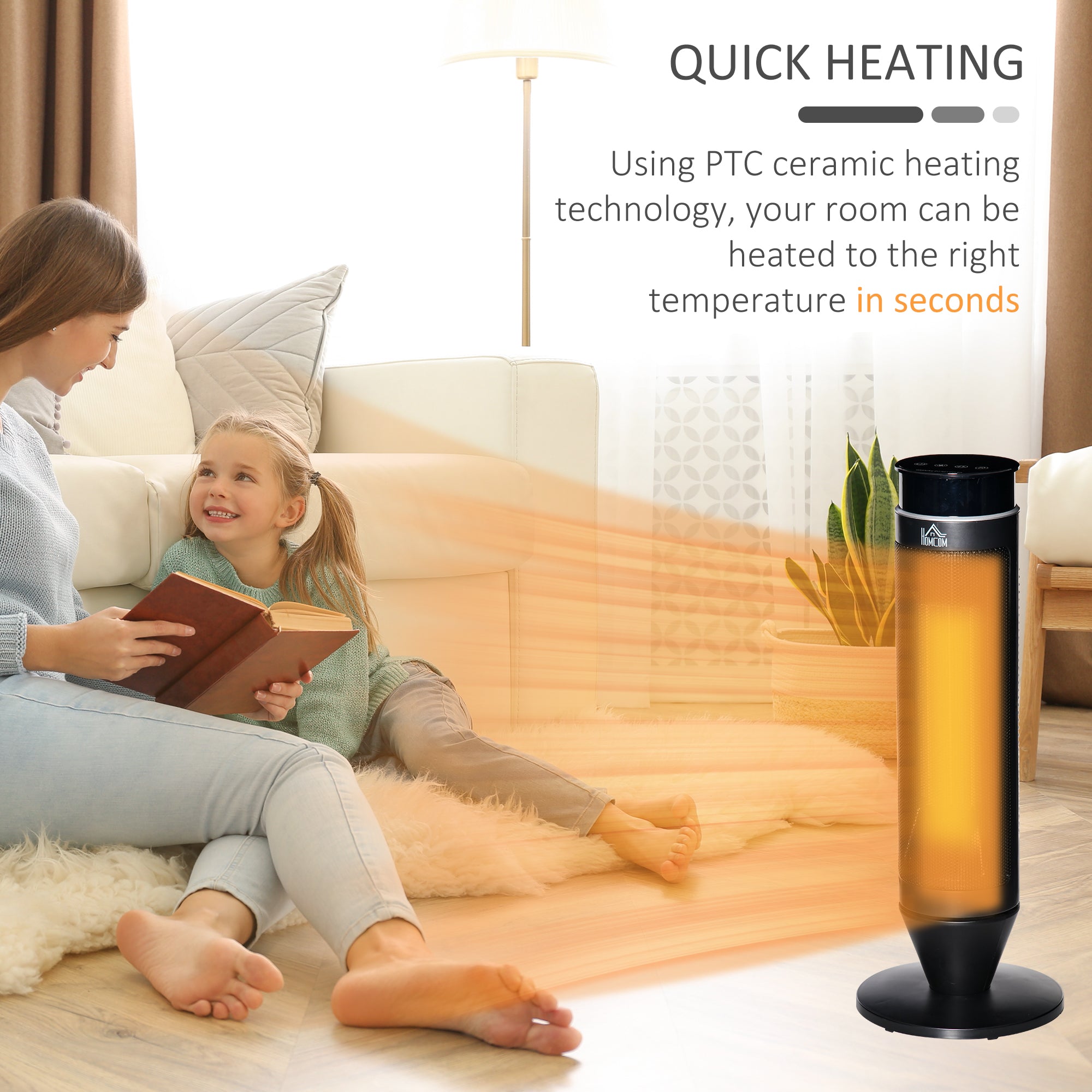 HOMCOM 21 Inch Space Heater, 1000W/2000W Ceramic Electric Heater and Fan, Overheating & Tip-Over Protection, 8H Timer, 42° Oscillation, Portable Heater for Home - North Peak Garden Furniture