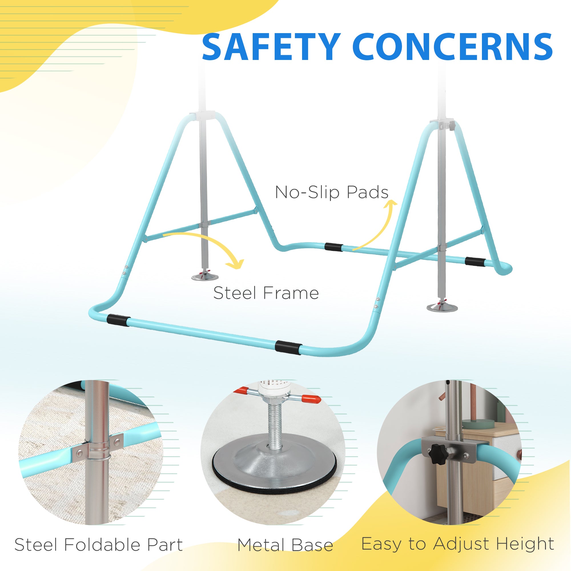 HOMCOM Kids Gymnastic Bar, with Adjustable Height, Foldable Horizontal Bars - Light Blue