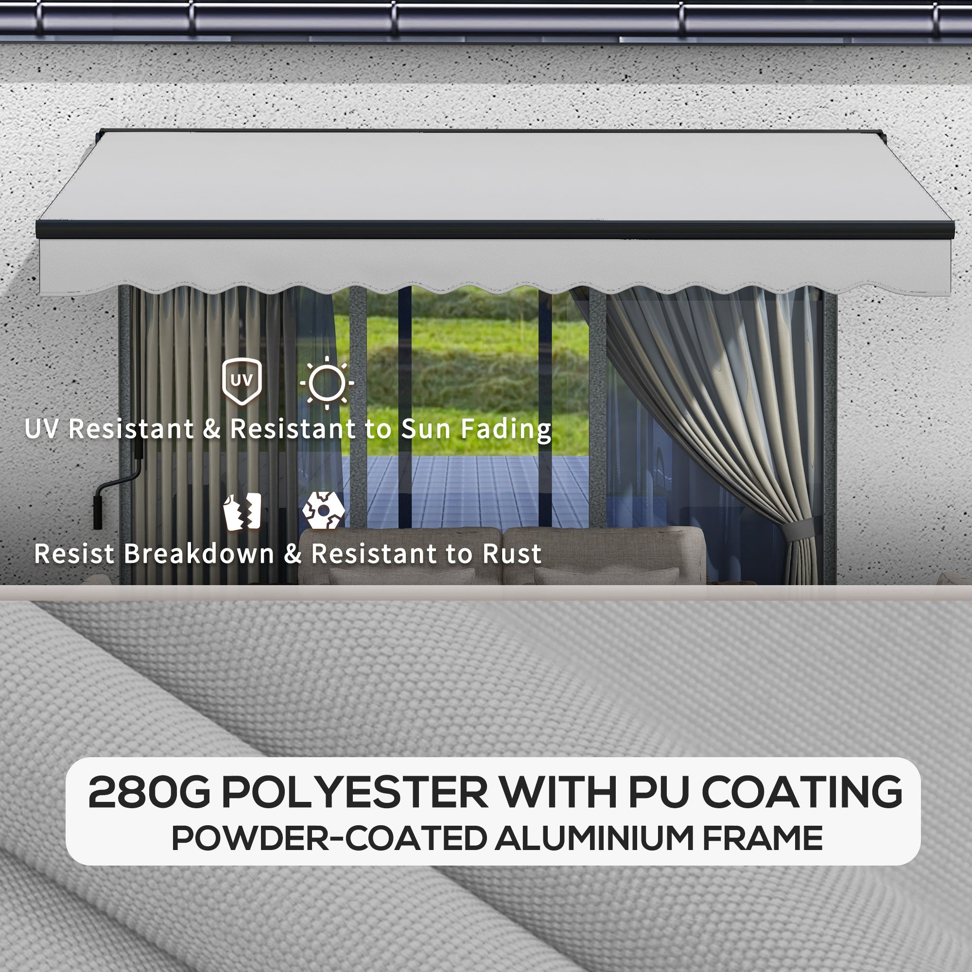Outsunny 2.5 x 3.5m Aluminium Frame Electric Awning, with Remote - Light Grey - North Peak Garden Furniture