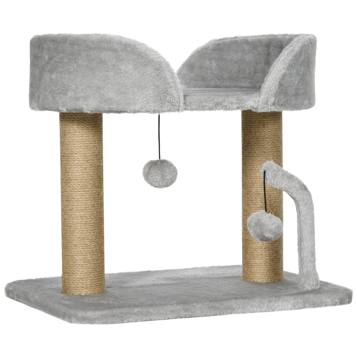 PawHut 42cm Indoor Cat Tree, with Toy Balls, Jute Scratching Post - Light Grey