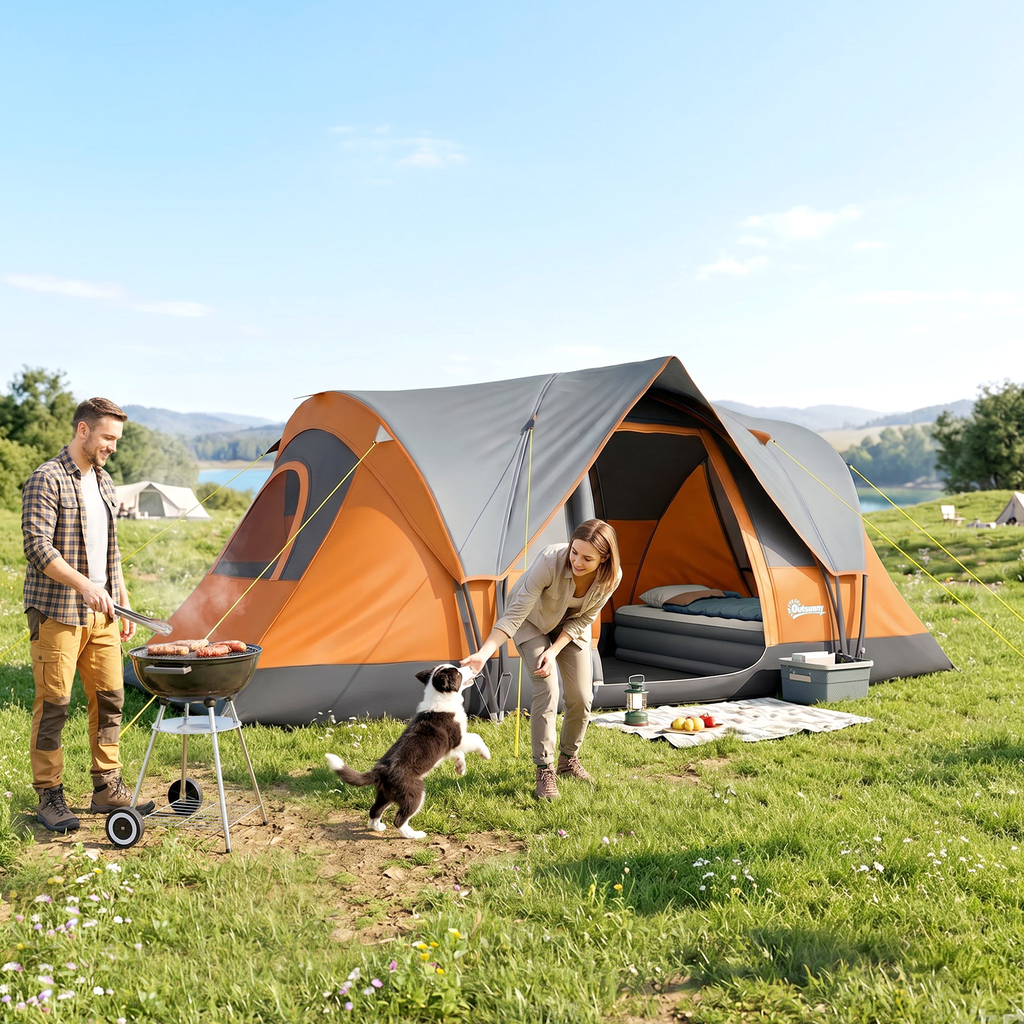 Outsunny 5-6 Man Dome Camping Tent - Orange