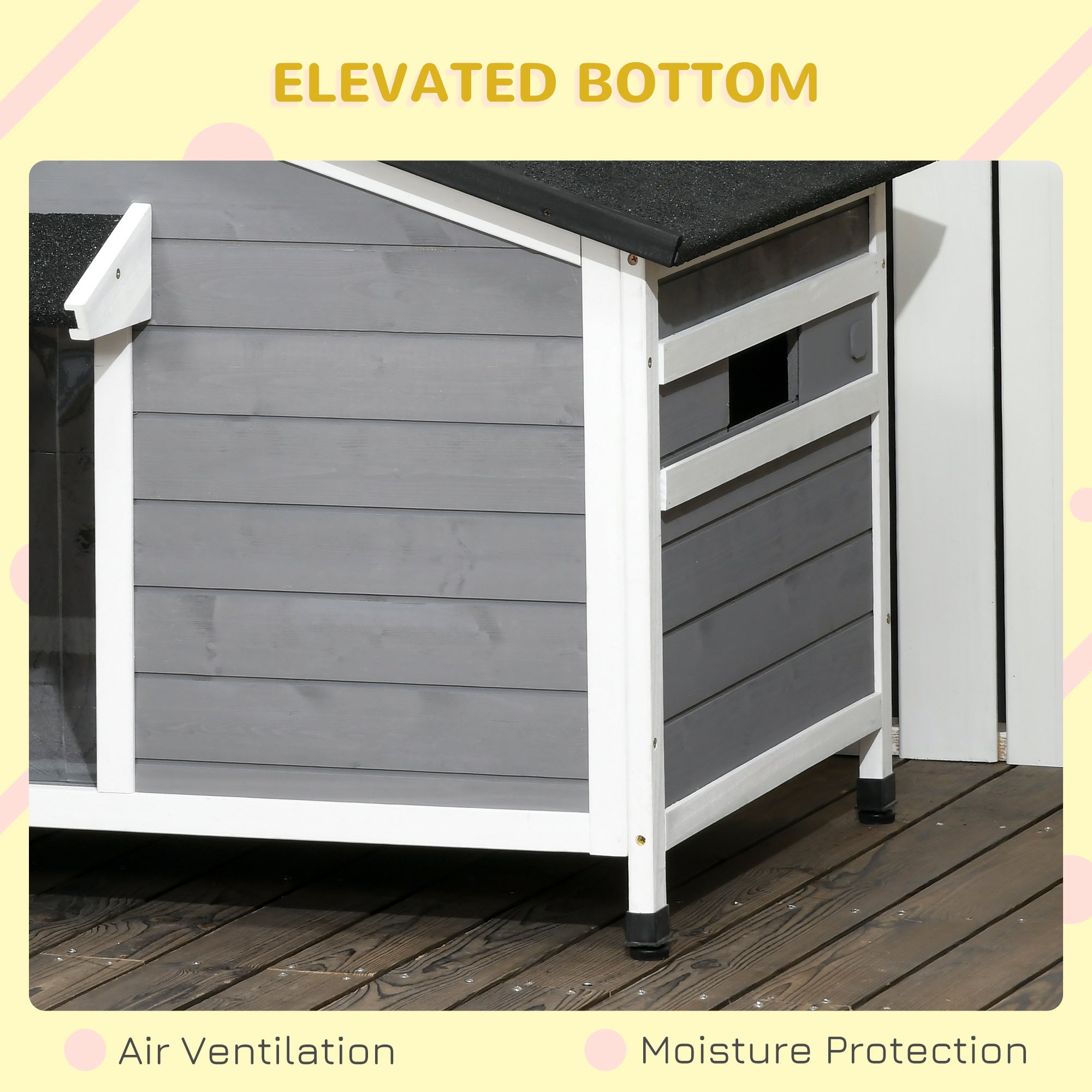 PawHut Large Wooden Dog Kennel for Outside, 72H x 109L x 79Wcm, Grey - North Peak Garden Furniture