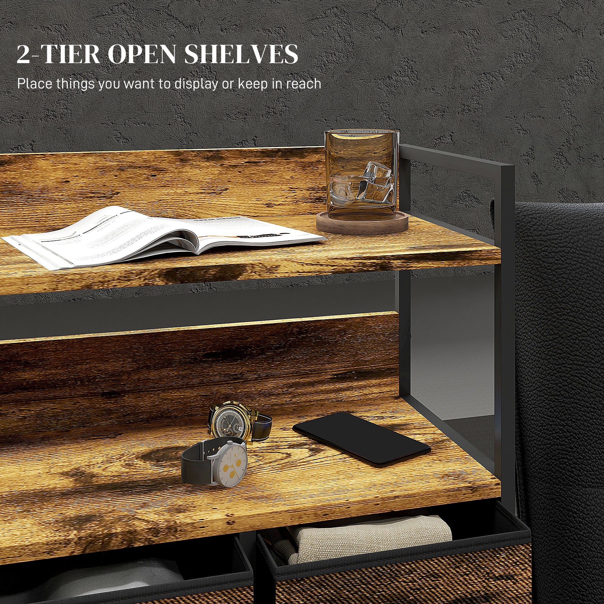 HOMCOM Rustic Chest of Seven Fabric Drawers - Rustic Brown - North Peak Garden Furniture
