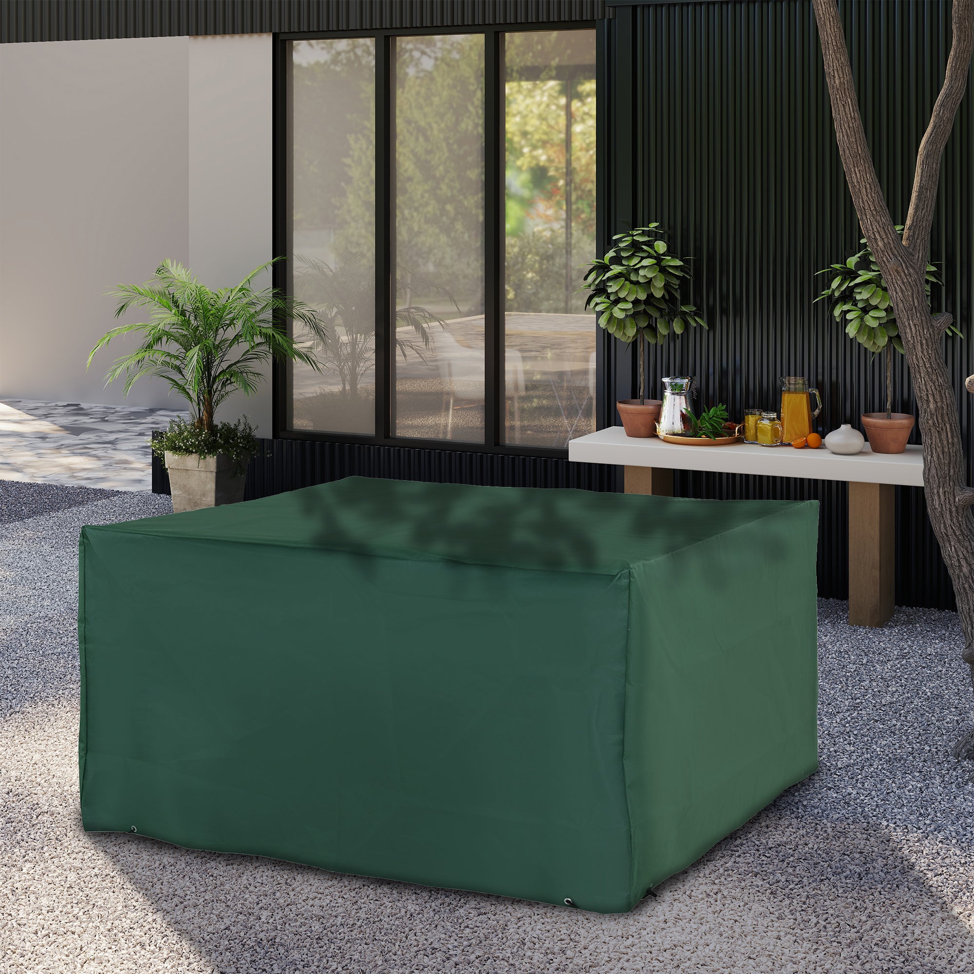 Outsunny 600D Oxford Patio Set Cover Outdoor Garden Rattan Furniture Protection Cover Protector Waterproof Anti-UV, Green, 135 x 135 x 75cm - North Peak Garden Furniture