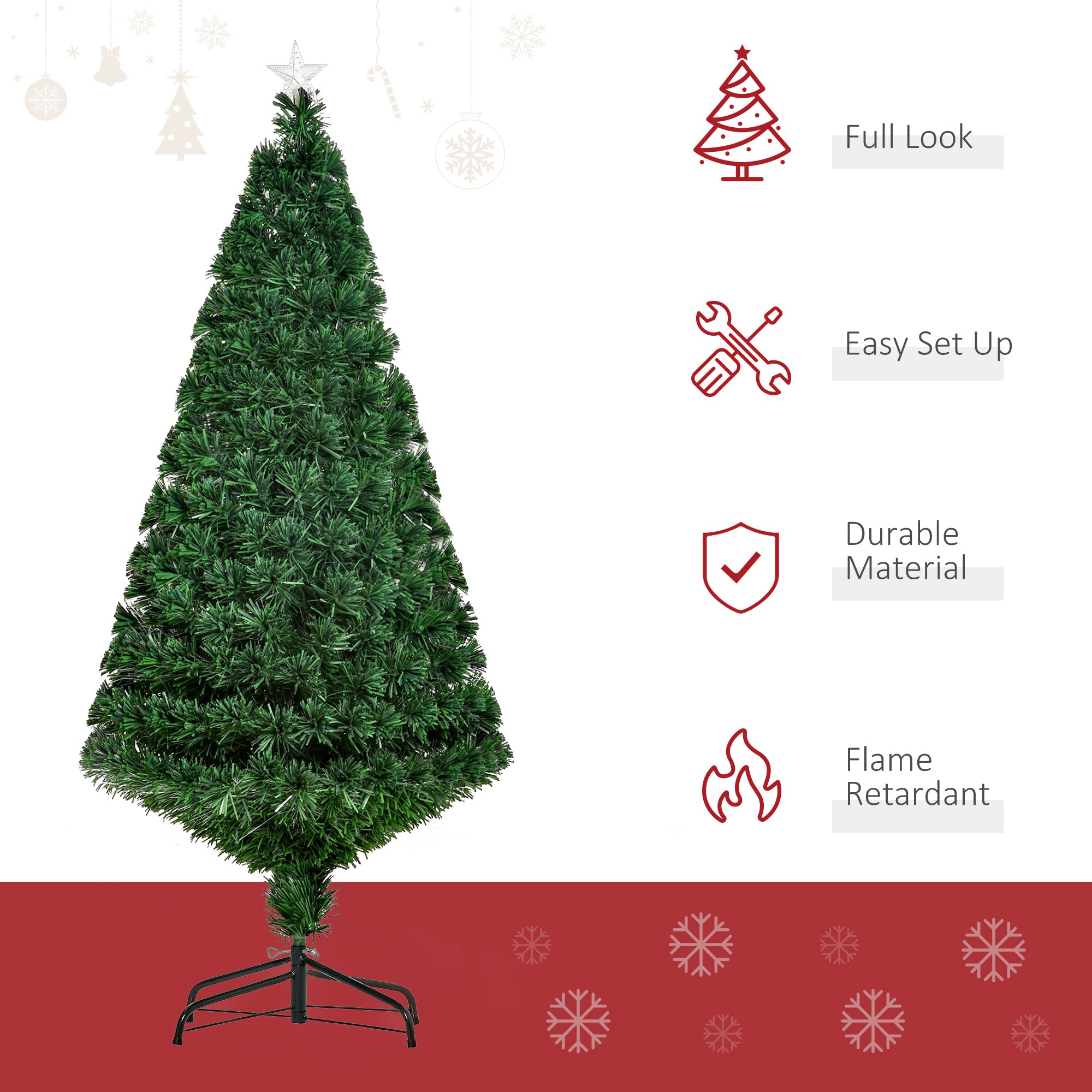 HOMCOM 5FT Pre-Lit Fibre Optic Artificial Christmas Tree Holiday Xmas Décor with Tree Topper Multi-Colour - North Peak Garden Furniture