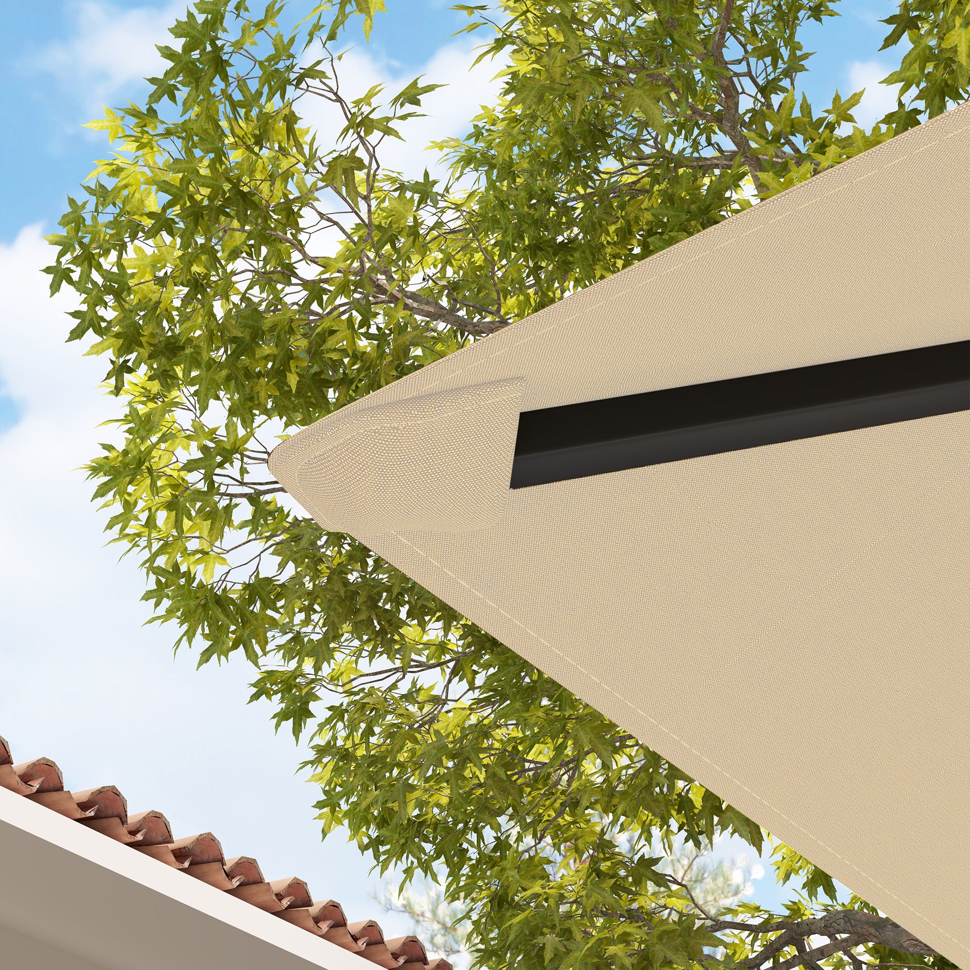 Outsunny 3 x 3(m) Gazebo Canopy Replacement Cover, Garden Gazebo Roof Replacement with Drain Holes, Water Resistant PVC Coating, 370g/㎡, UPF30+, TOP COVER ONLY, Beige - North Peak Garden Furniture