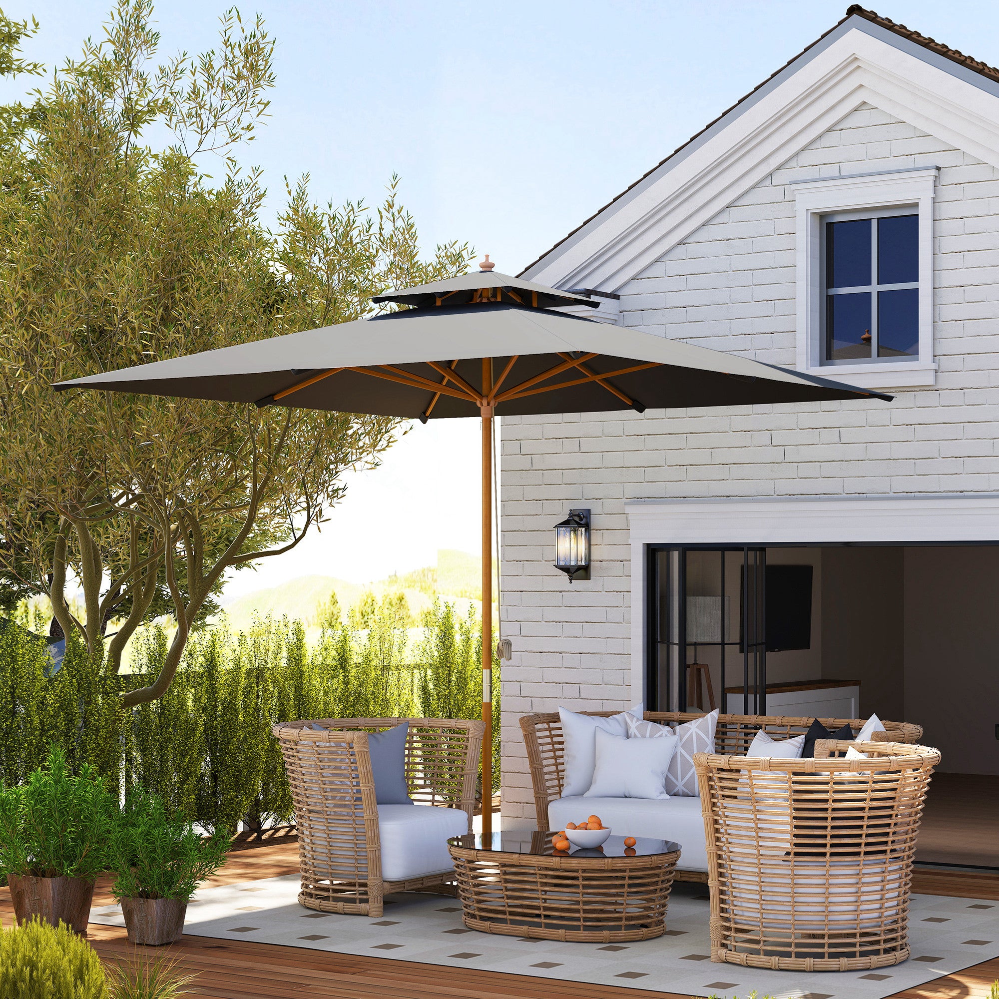 Outsunny 3 m Square Canopy Parasol - Black - North Peak Garden Furniture